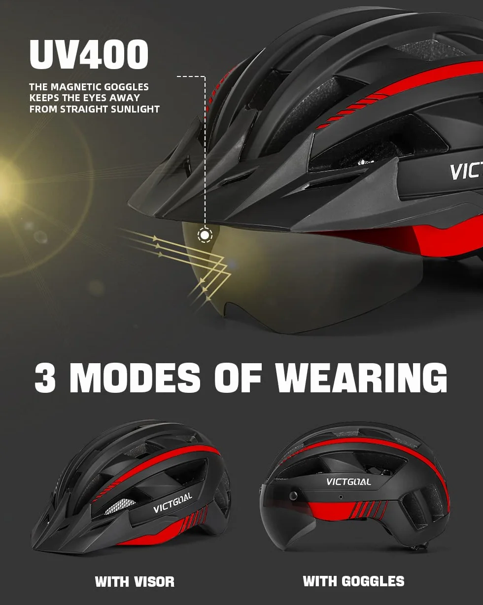 VICTGOAL Casque Velo Casque VTT avec Lunettes de Sécurité Magnétiques Amovibles