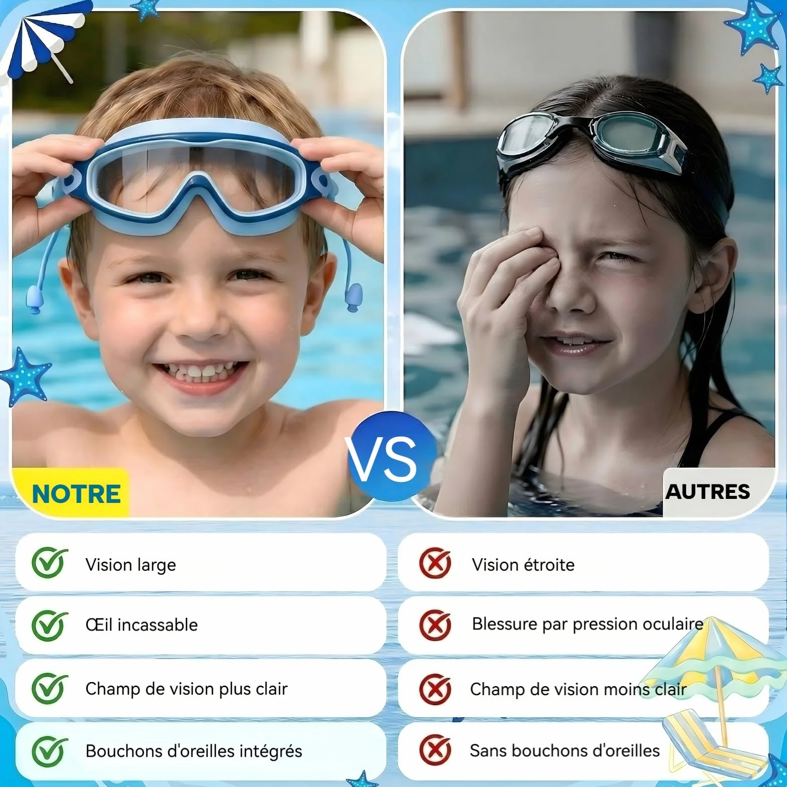 SHINER Lot de 2 Lunettes de Natation Enfants, Grand Champ de Vision HD 180°, Anti-Buée, Protection UV, Silicone Doux Réglable