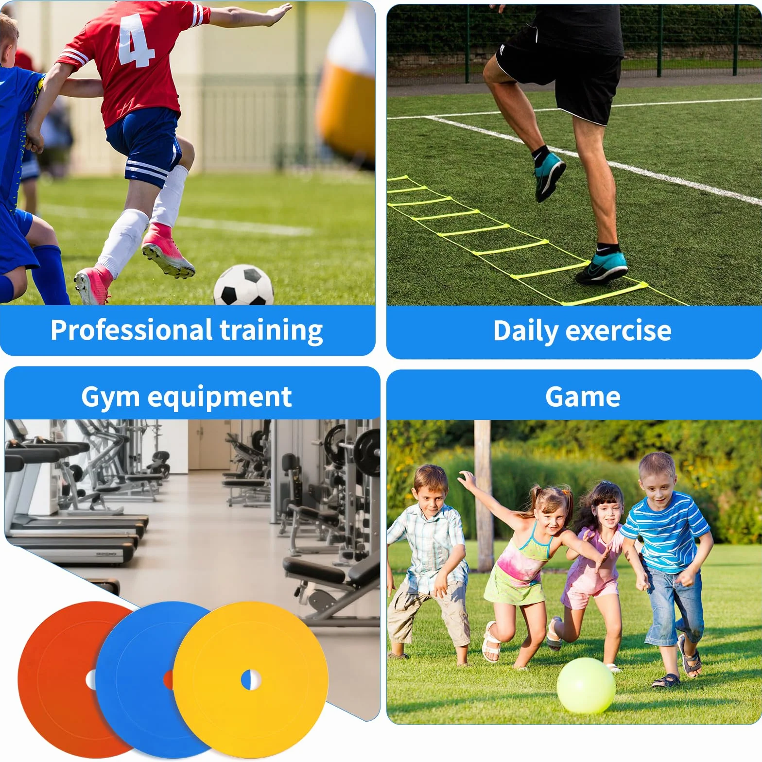 SWAWIS Lot de 25 Plots Sport Plats Diamètre 15 cm Disques Marqueurs Antidérapants pour Football, Basket, Handball