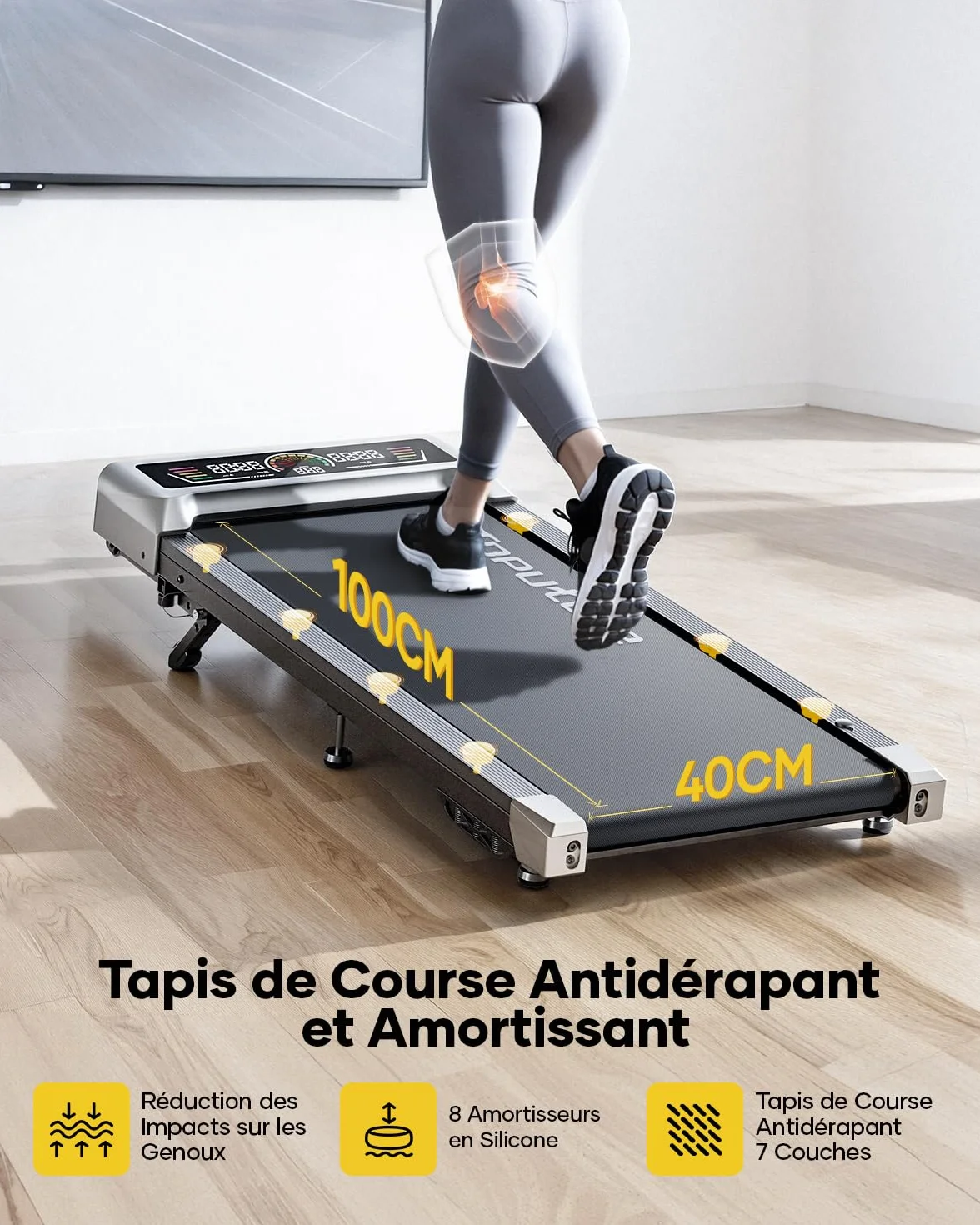 Tapis de Course électrique 2 en 1, 3.0 HP, Pente 0-5-10%, Vitesse 1-10 km/h, Compact sous Bureau