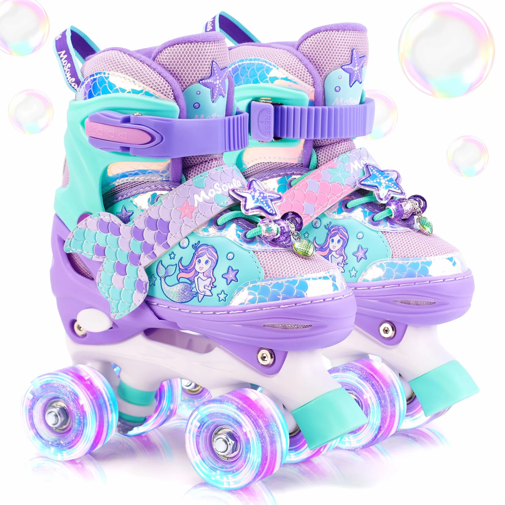 Sirène Patins à roulettes Enfant Roller Fille 4 Roues Ajustable Roues Allumées Débutants Cadeau