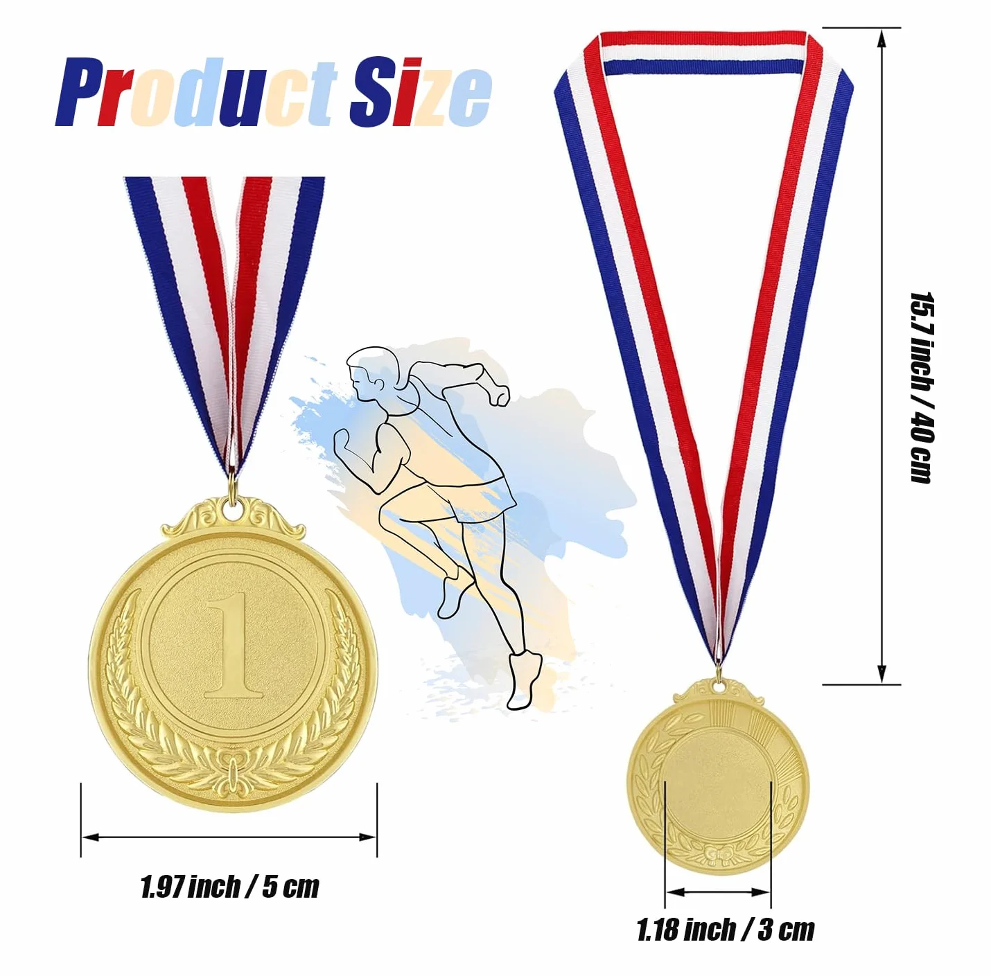 Médailles d'or avec Rubans de Cou 12 Pièces pour Jeux Scolaires Sport Compétitions 5cm