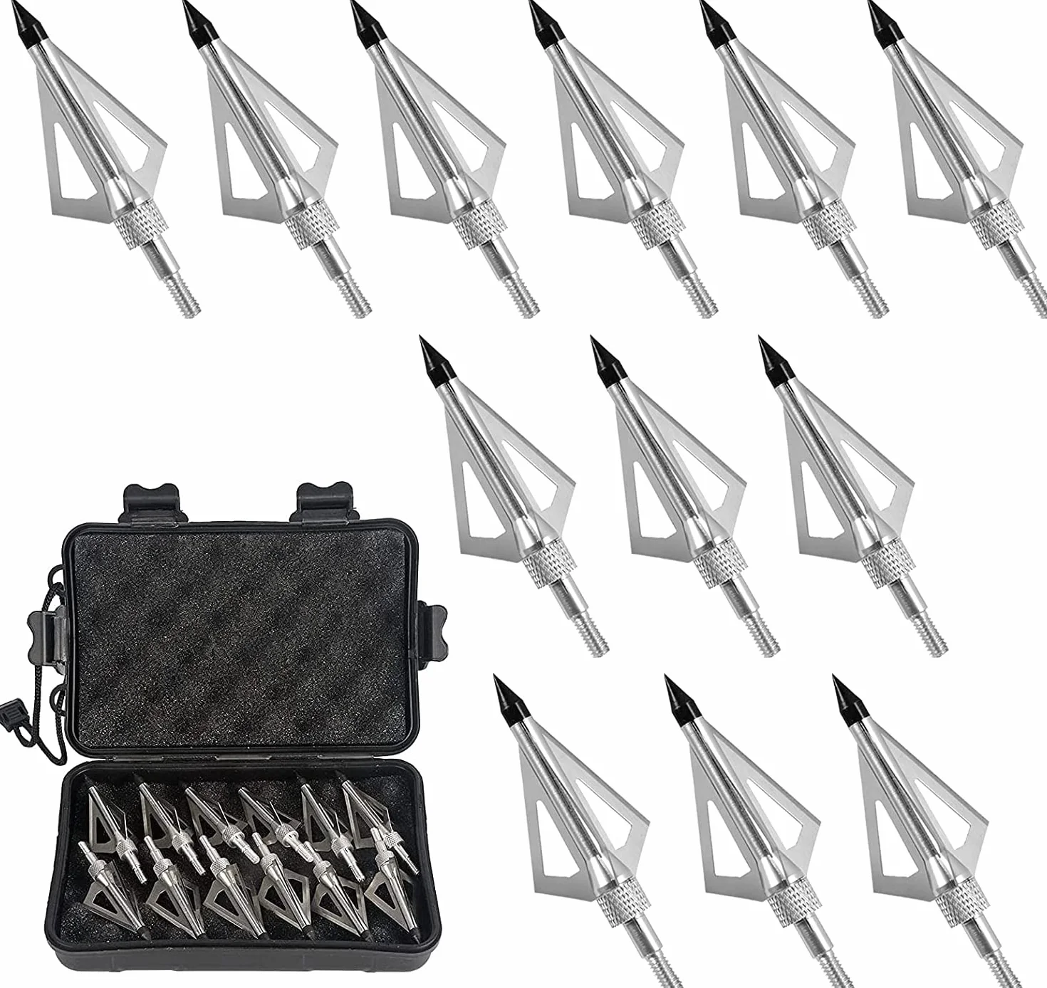 Pointes de Chasse au tir à l'arc, Têtes de Flèches à 100 Grains avec 3 Lames en Acier Inoxydable, Pointes de flèche en Plein Air avec Boîte de Rangement