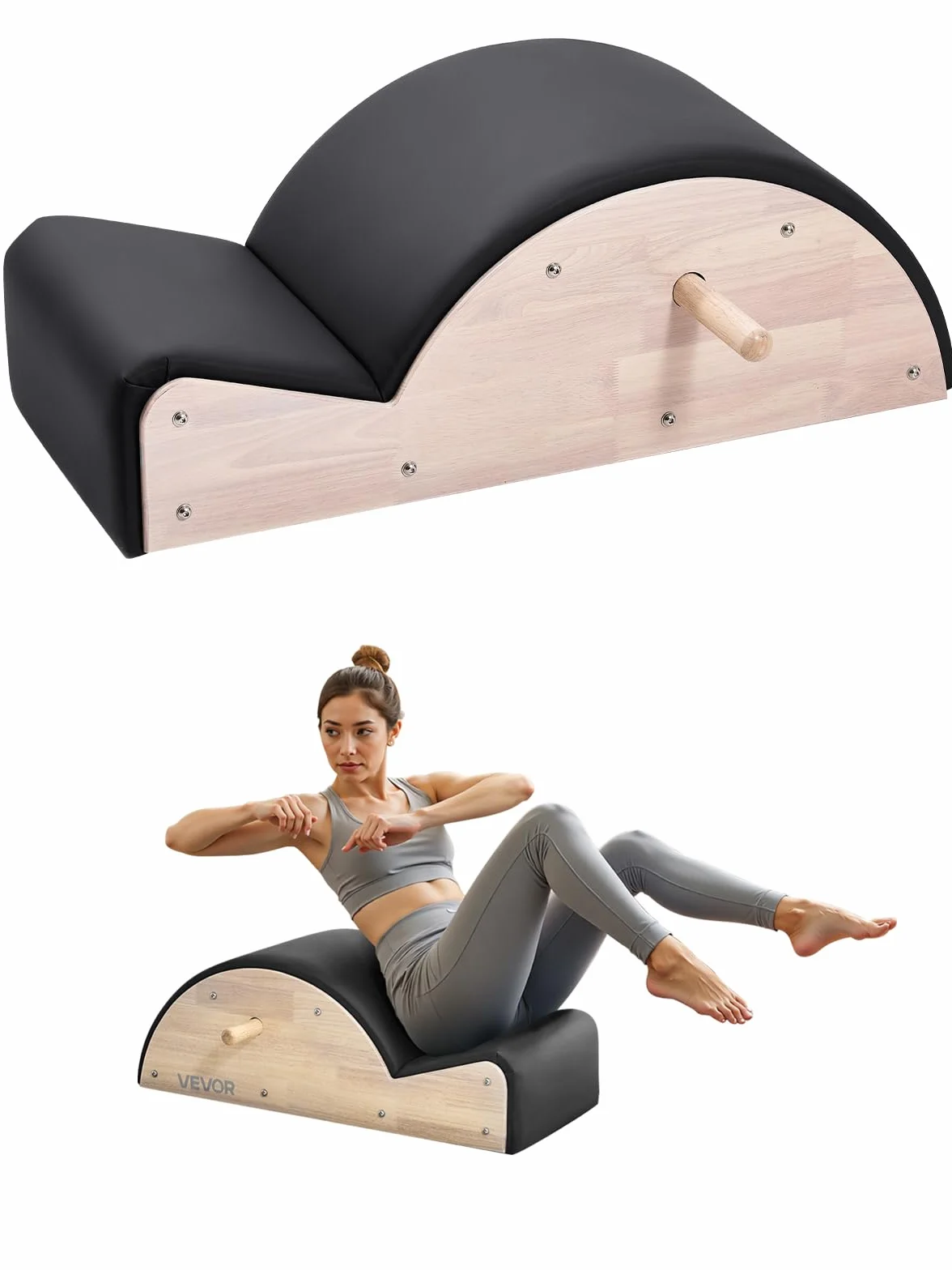 VEVOR Correcteur de Colonne Vertébrale Pilates, Arc Pilates en Bois d'Hévéa, Accessoire Yoga, Exercices Équilibre Étirement Renforcement Tronc