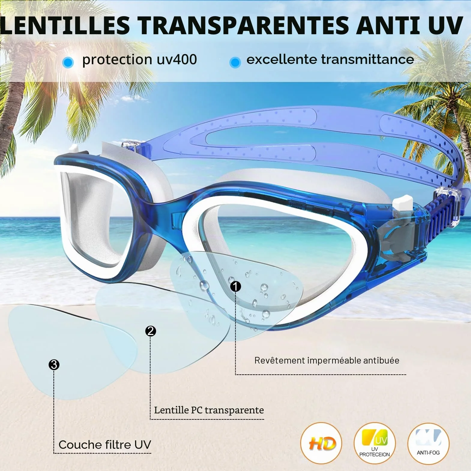 Winline Lunettes de natation à verres polarisés Anti buée Anti UV Étanches