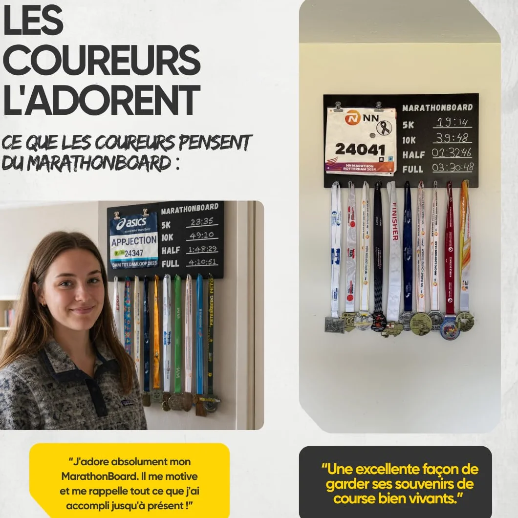 Présentoir pour Médailles de Coureur, Porte-Médailles pour Course à Pied et Marathon – Kit de Montage et Craie Inclus