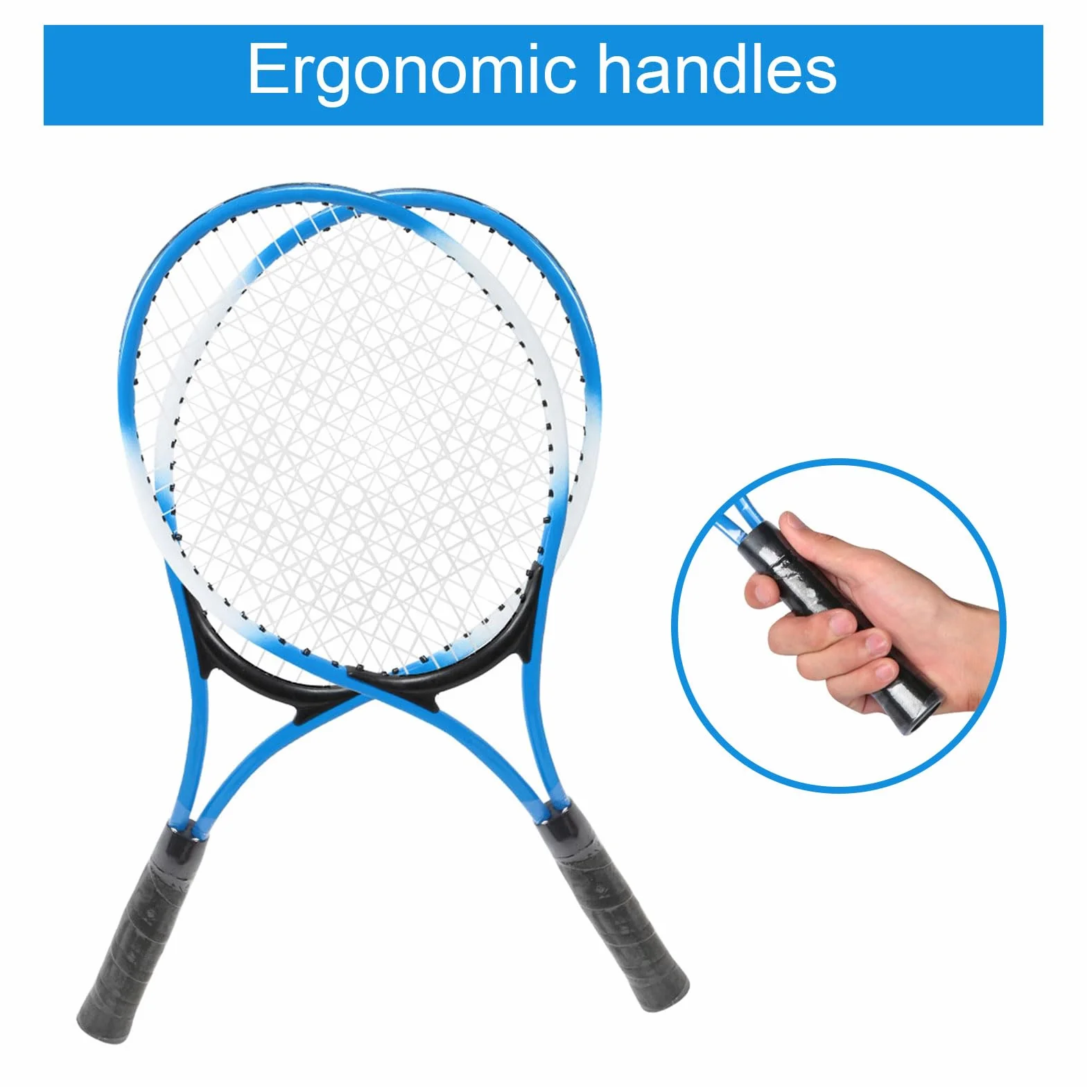 Raquette de Tennis Enfants Alliage de Fer Kit Démarrage Débutant avec Balle et Sac de Transport Bleu