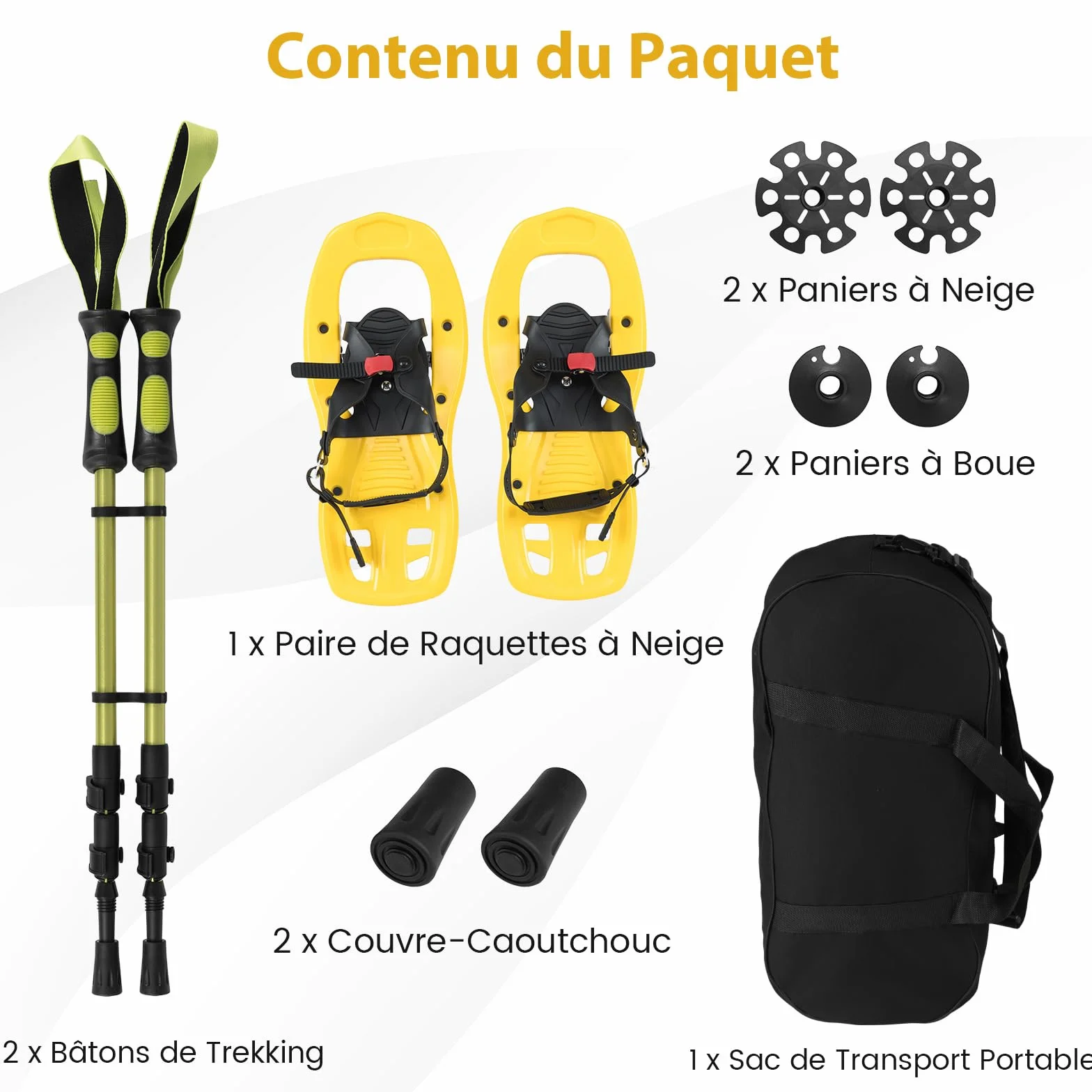 COSTWAY Raquettes à Neige Légères avec Bâtons Trekking Fixations Cliquet Réglables Pointure 26-38/35-45 Charge 90 kg