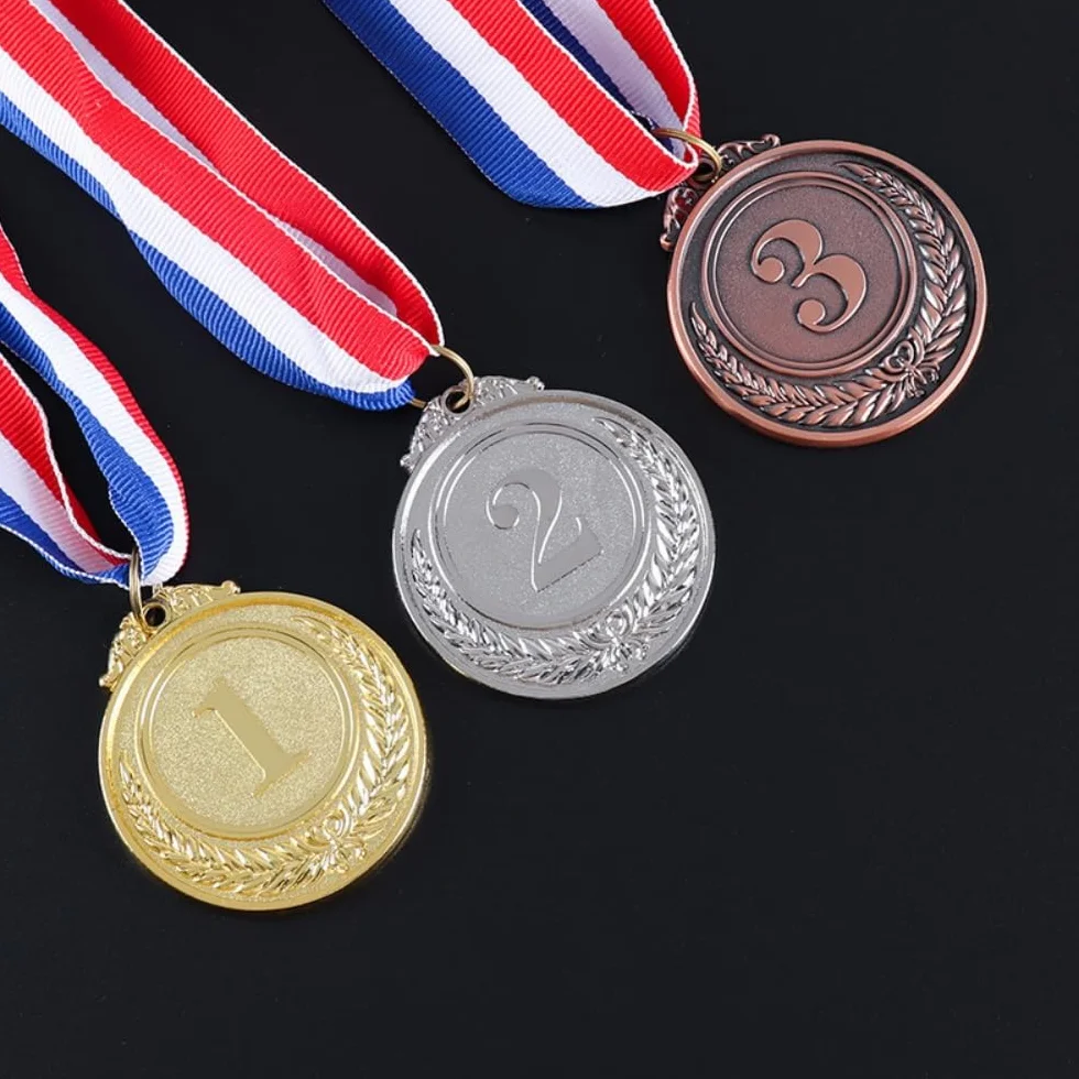 Médailles Métal Or Argent Bronze Style Olympique avec Rubans pour Enfants Jeux Concours Fête