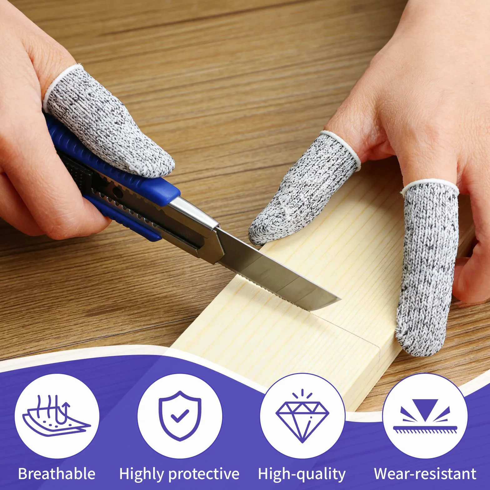 Protège-Doigts Anti-Coupure Réutilisable, 18 Pièces Doigtier Respirant Résistant Antidérapant pour Jardin Cuisine DIY (Noir, Bleu, Gris)