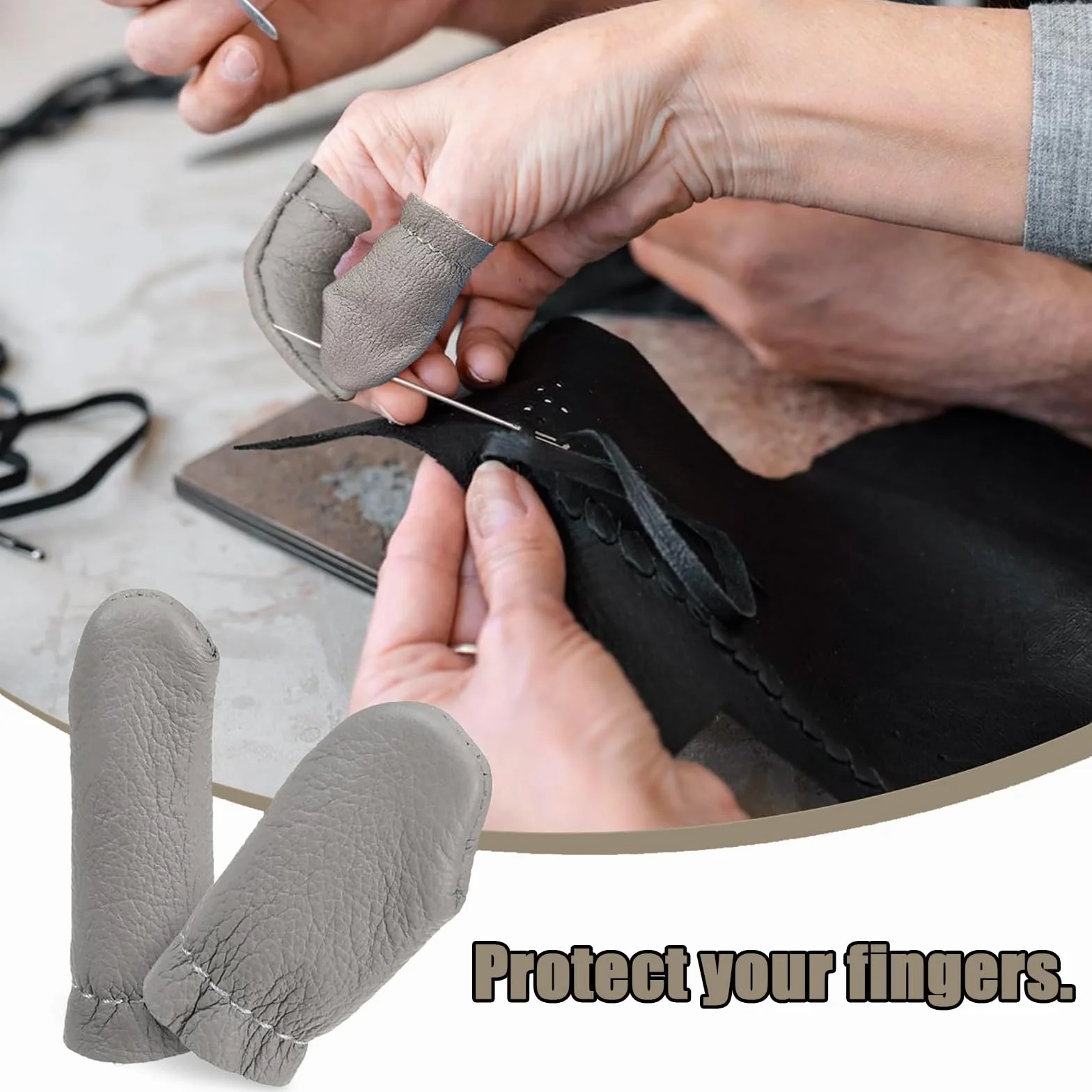 Protège-Doigts en Cuir de Vachette 6 Paires Protection des Doigts et du Pouce pour Couture Feutrage