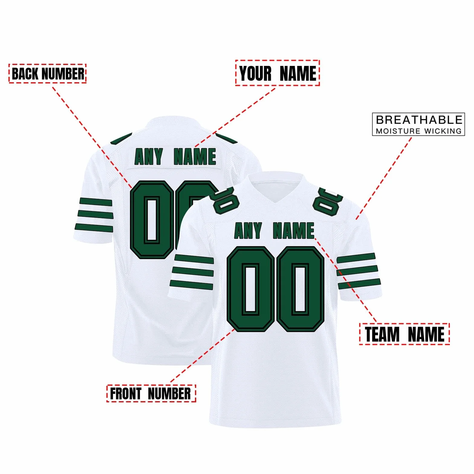 Tee Shirt Personnalisable de Football Américain avec Noms et Numéros pour Équipes et Tournois