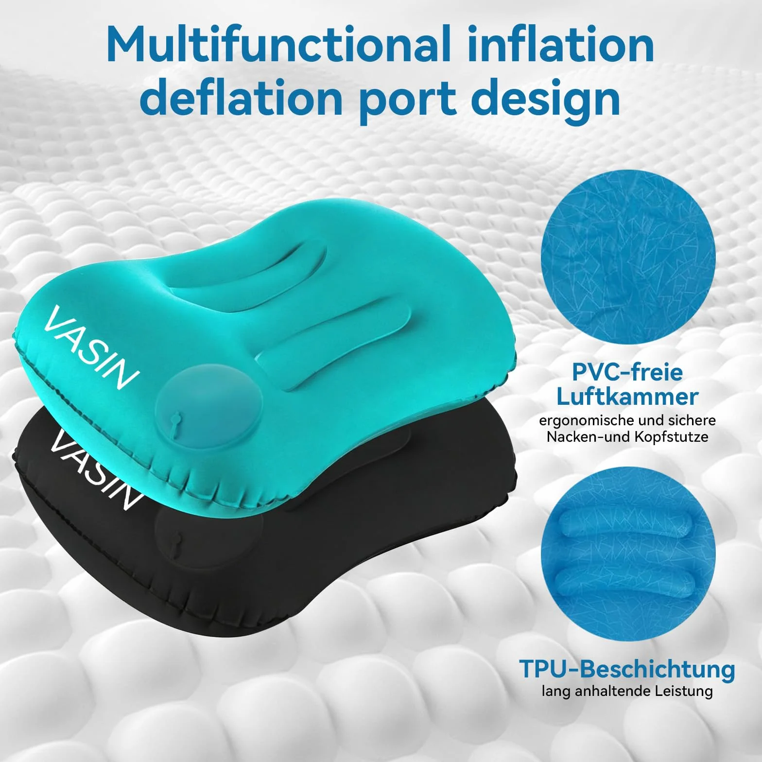 VASIN Oreiller Gonflable Camping 2 Pièces Portable Voyage Ultra Légers Ergonomie Coussin Plage Facile à Gonfler