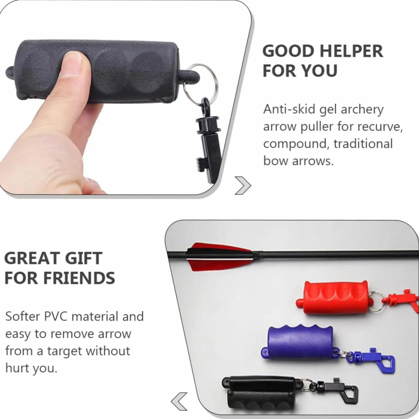 Tige de Tirage d'Arc en Silicone Antidérapante avec Porte-Clés Noir