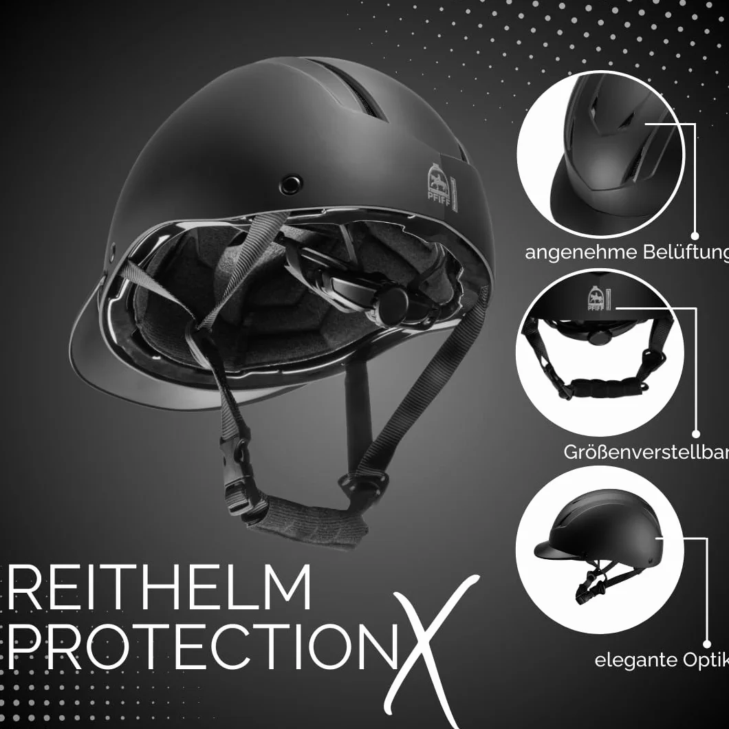 PFIFF Casque d'équitation Enfant ProtectionX réglable avec Ventilation Taille 48-52 cm XS 52-56 cm S Bleu Noir Rose