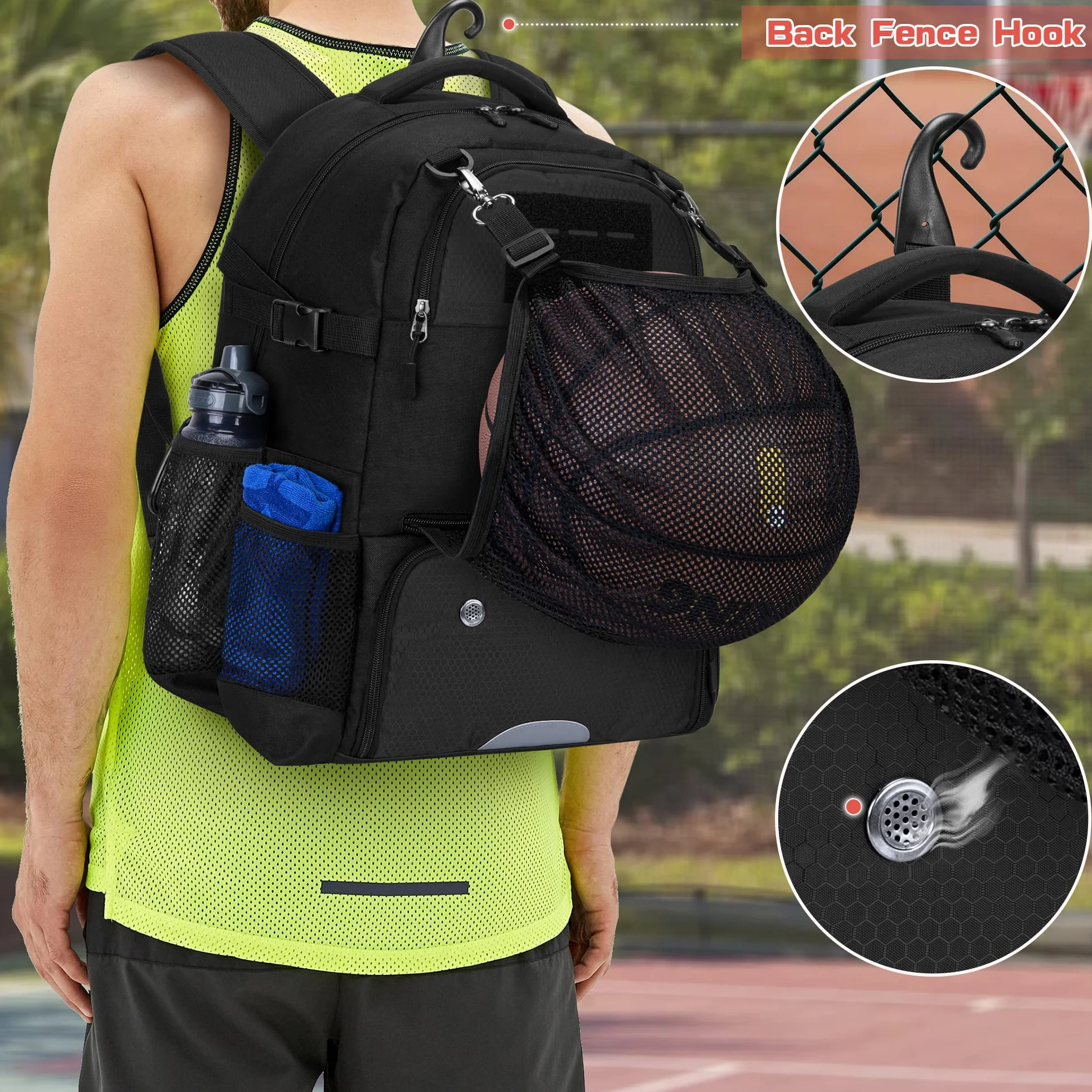 DSLEAF Sac de Basket-Ball avec Filet Extérieur et Compartiment à Chaussures
