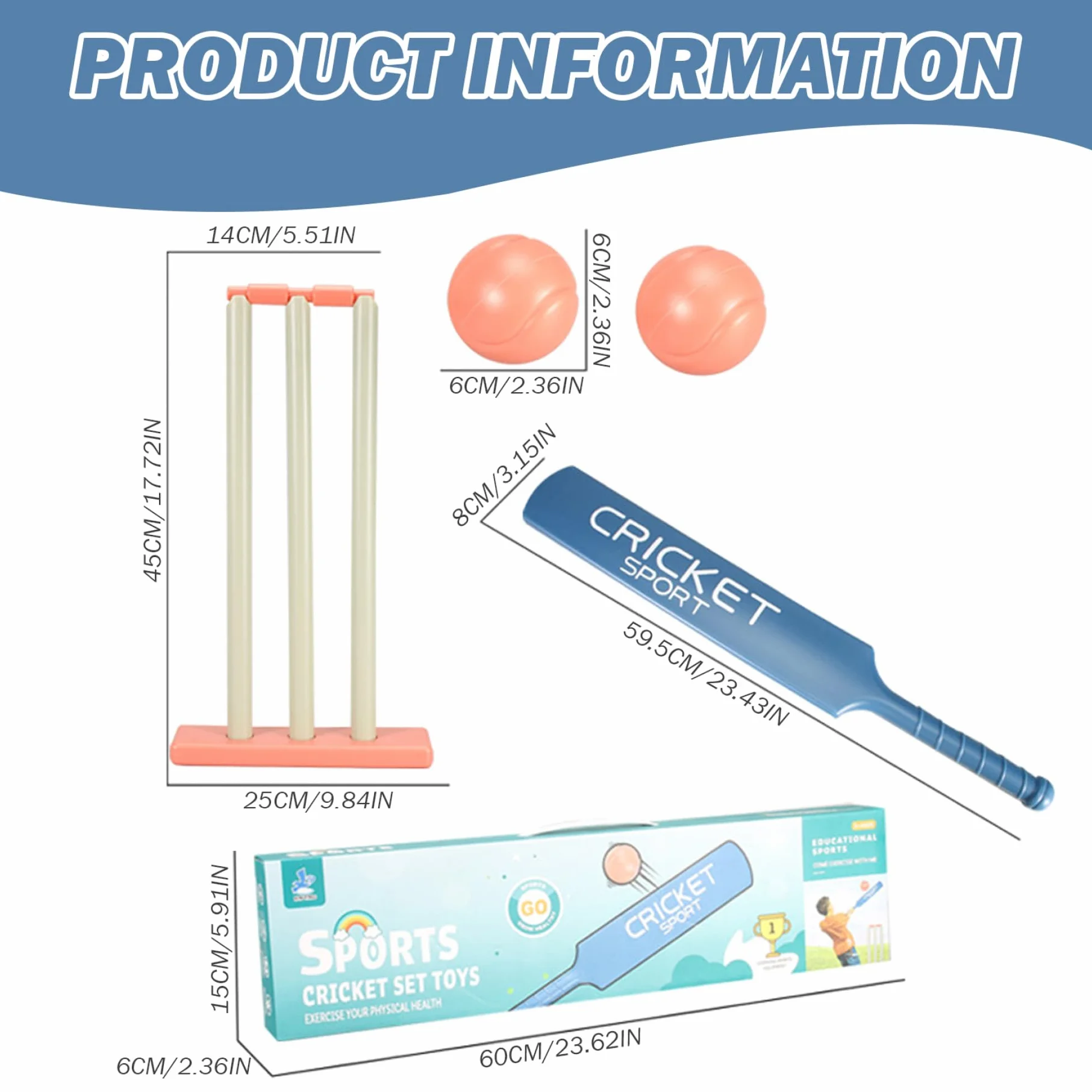 Kit de cricket pour enfants avec chauve-souris ABS, moignons et 2 balles, jeu d'interaction parent-enfant pour jardin plage maison