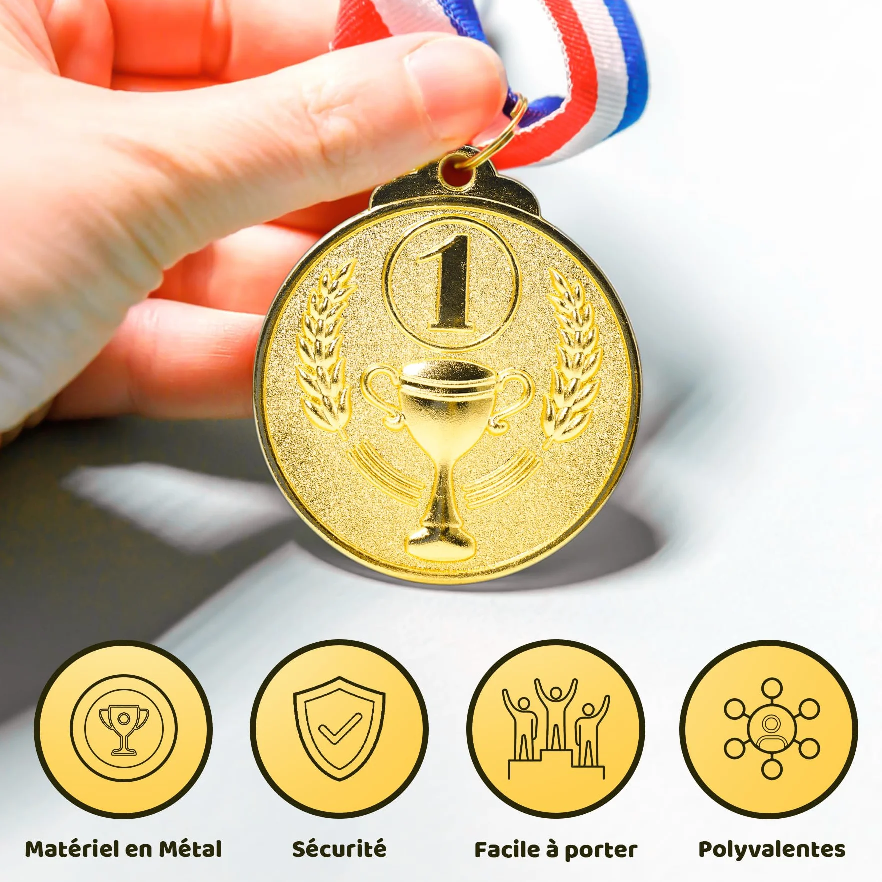 Brelet 36 pcs Medailles d'or Médaille d'argent Médaille de Bronze en Métal avec Rubans de Cou Medaille Foot Anniversaire Ski Travail Sport pour Recompense Sport Day Diamètre env. 5 cm