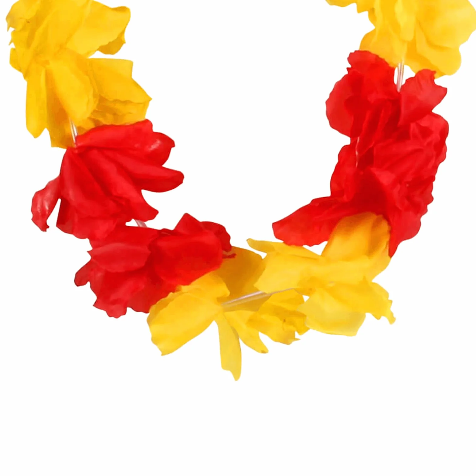 Collier hawaïen motif fleurs d'Espagne 45 cm jaune rouge 100 cm