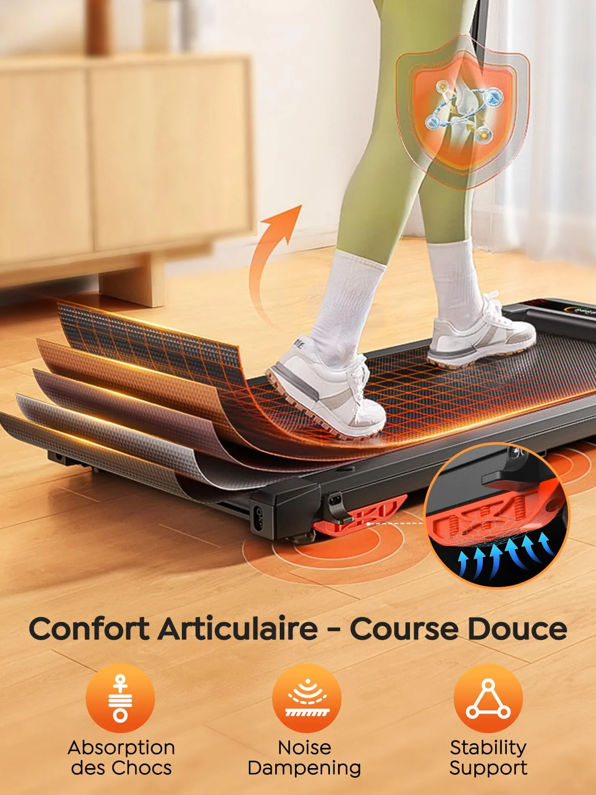 Tapis de Course Pliable 5-en-1 avec LED Motivantes, Inclinable 9%, Moteur Silencieux, Double Écran LED, 1-12 km/h, Compact Walking Pad 120kg