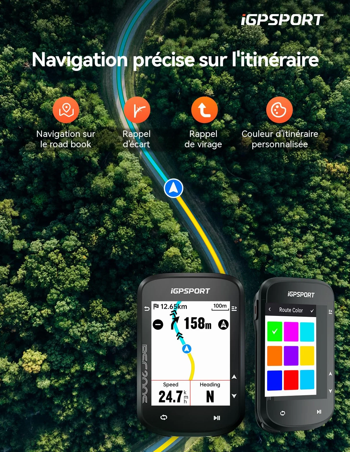 iGPSPORT BSC200S Compteur Velo GPS sans Fil 2.4" Écran Couleur Navigation Routière 100 Données