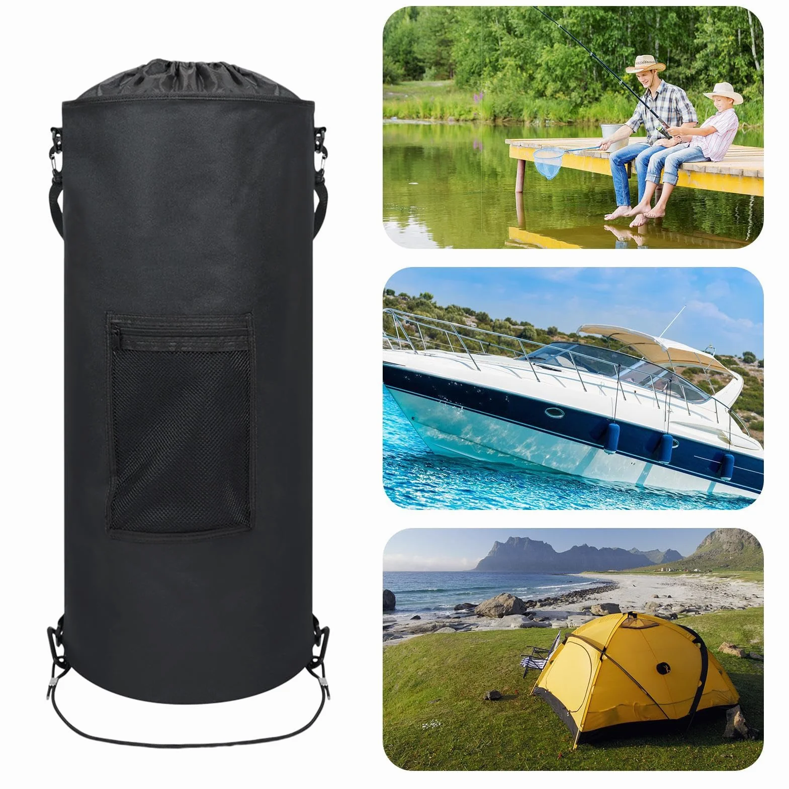 Poubelle Pour Bateau 42-57 Litres Conteneur Étanche Pliable avec Sac à Cordon