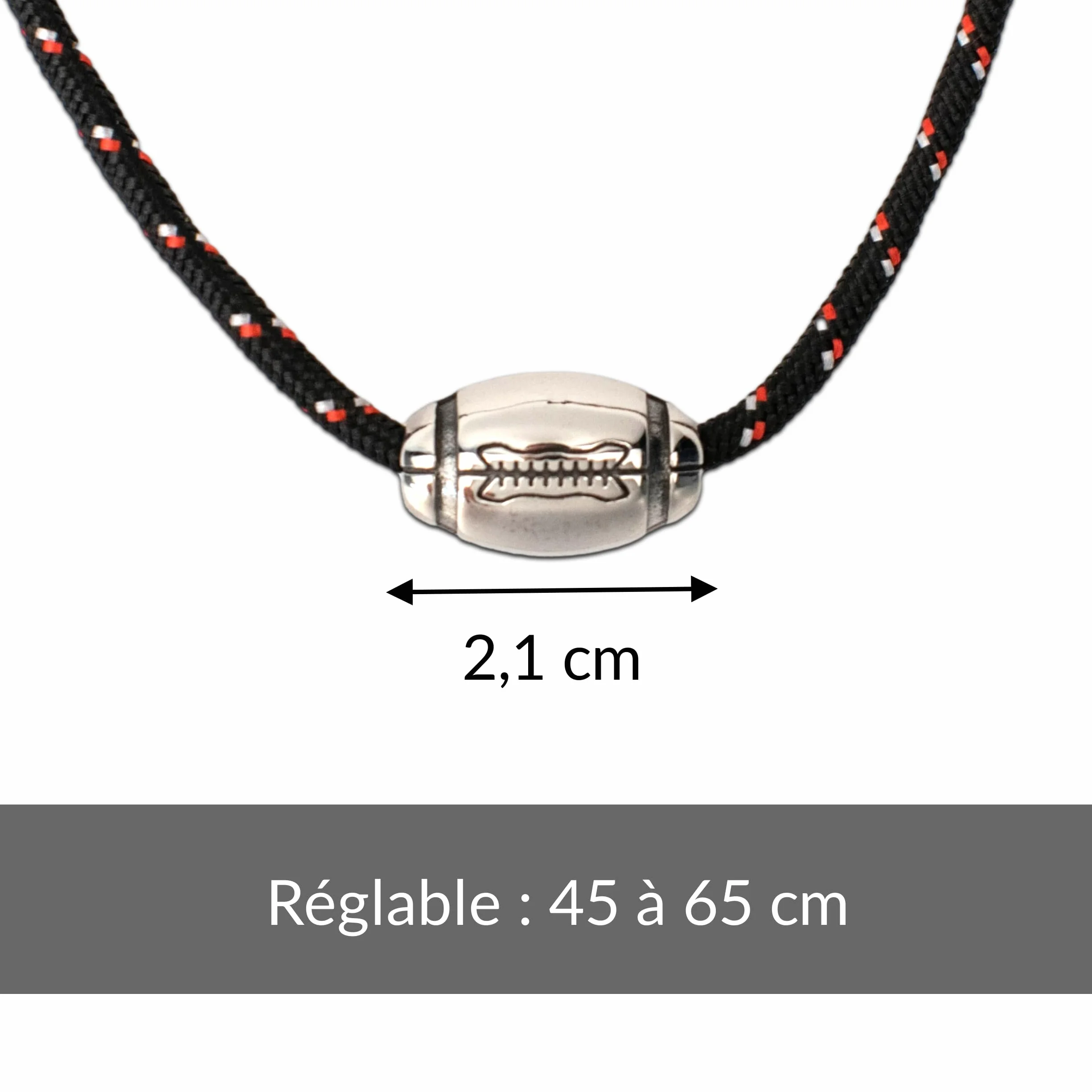 Collier Rugby acier inoxydable pendentif ballon de rugby homme argent réglable
