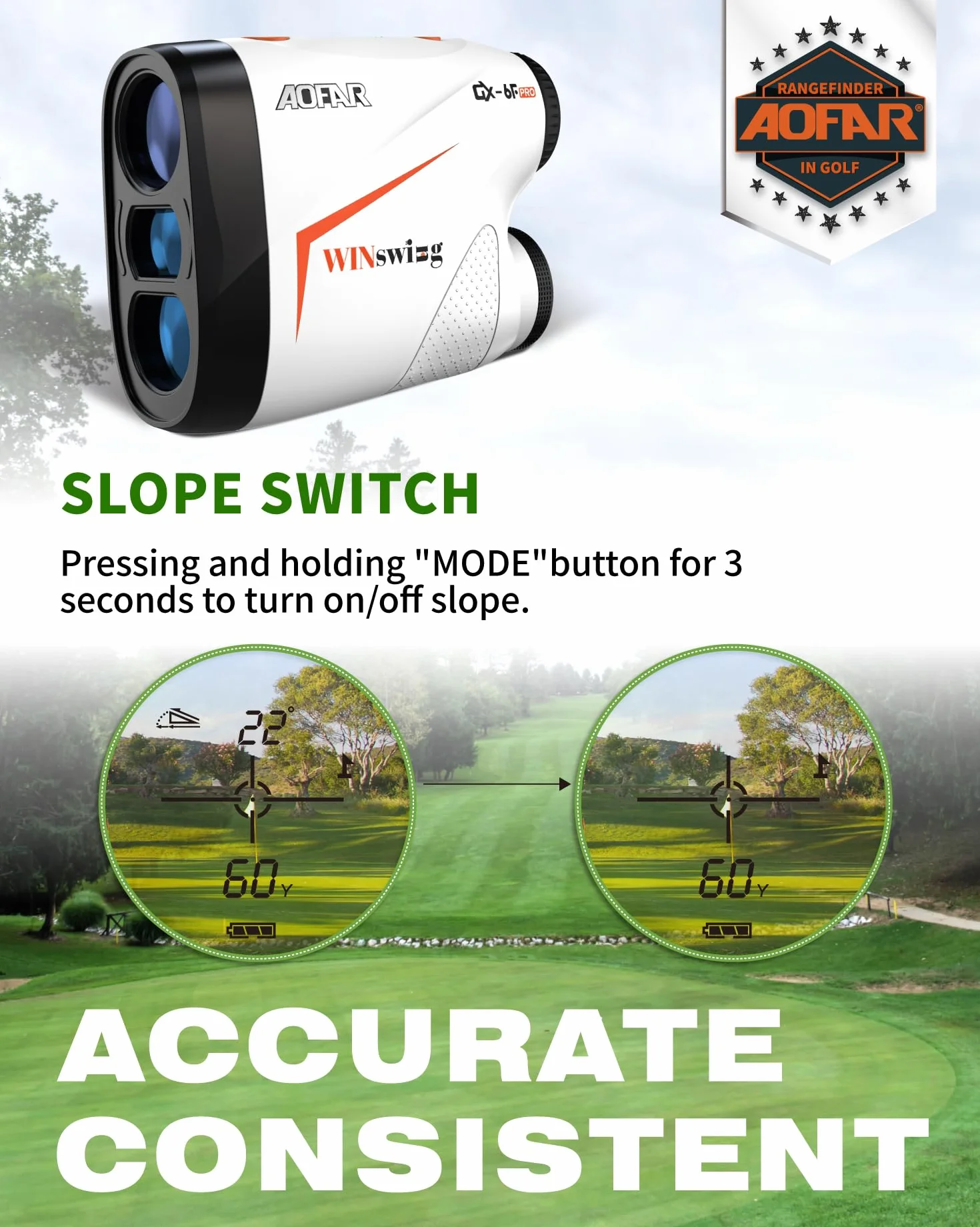 Télémètre de golf AOFAR GX-6F Pro scan continu verrouillage drapeau vibreur haute précision 454 m