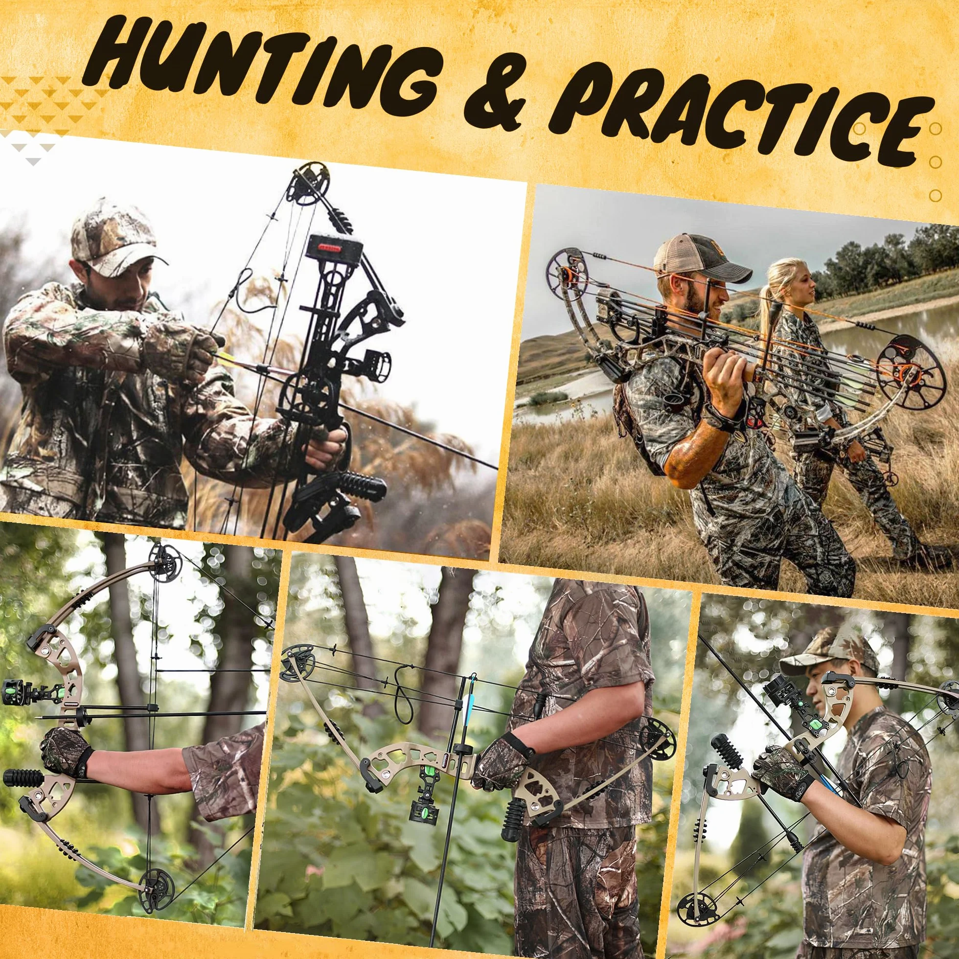 Arc à Poulies Adulte Compound 10-45 lbs 325fps Set Chasse Débutants Professionnel