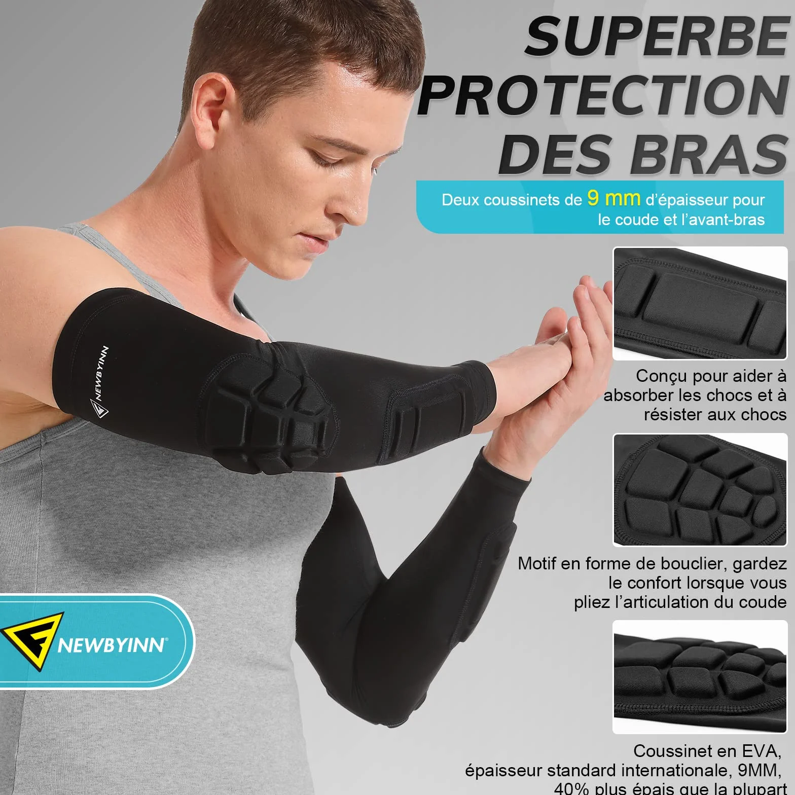 Newbyinn Manche Coude Rembourré 1 Paire Coudiere Protection Avant Bras pour Volleyball Basketball Football