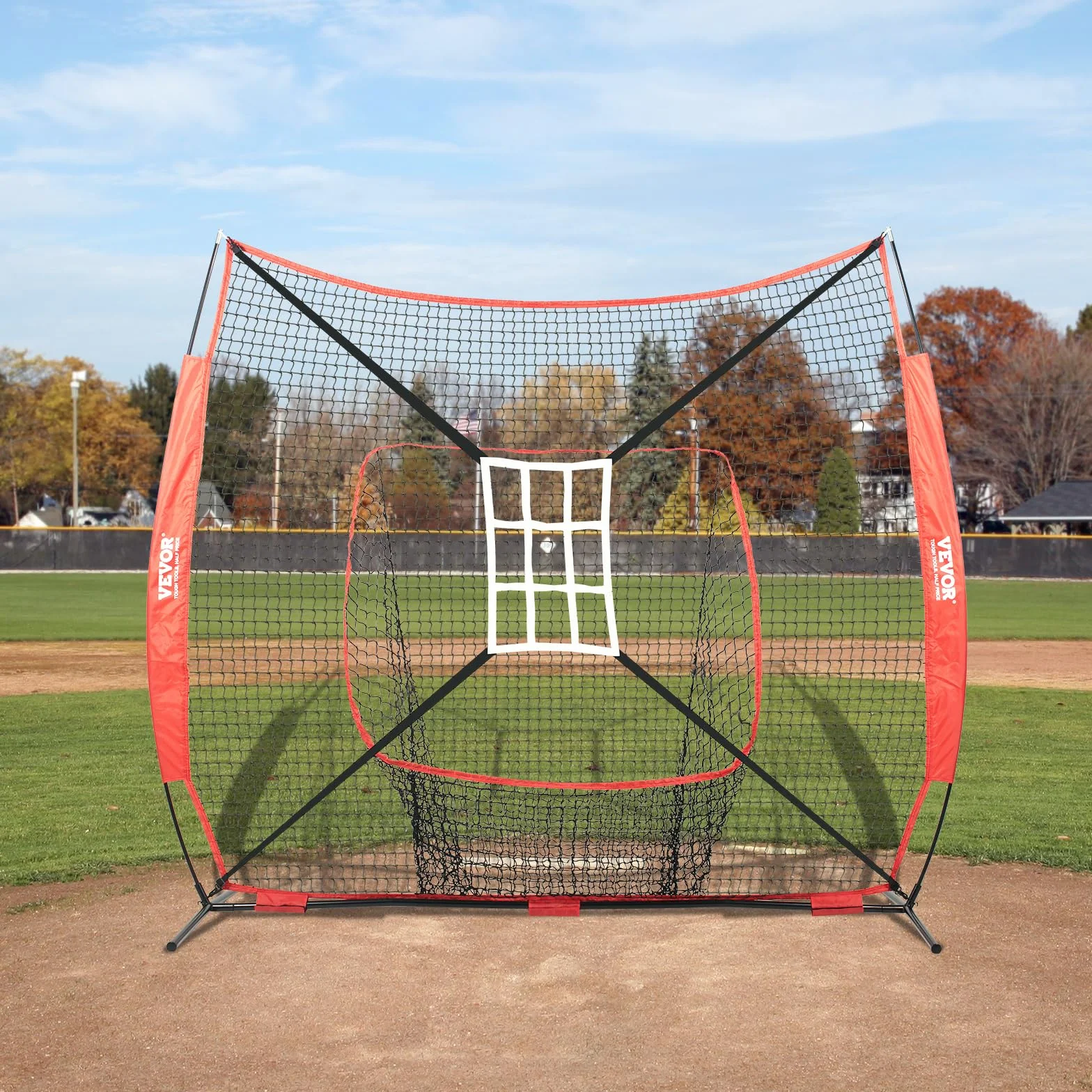 VEVOR Filet d'Entraînement de Baseball Softball 244x211 cm, Cadre d'arc, Sac de Transport, Zone de Frappe, Balle, Tee, Collecteur