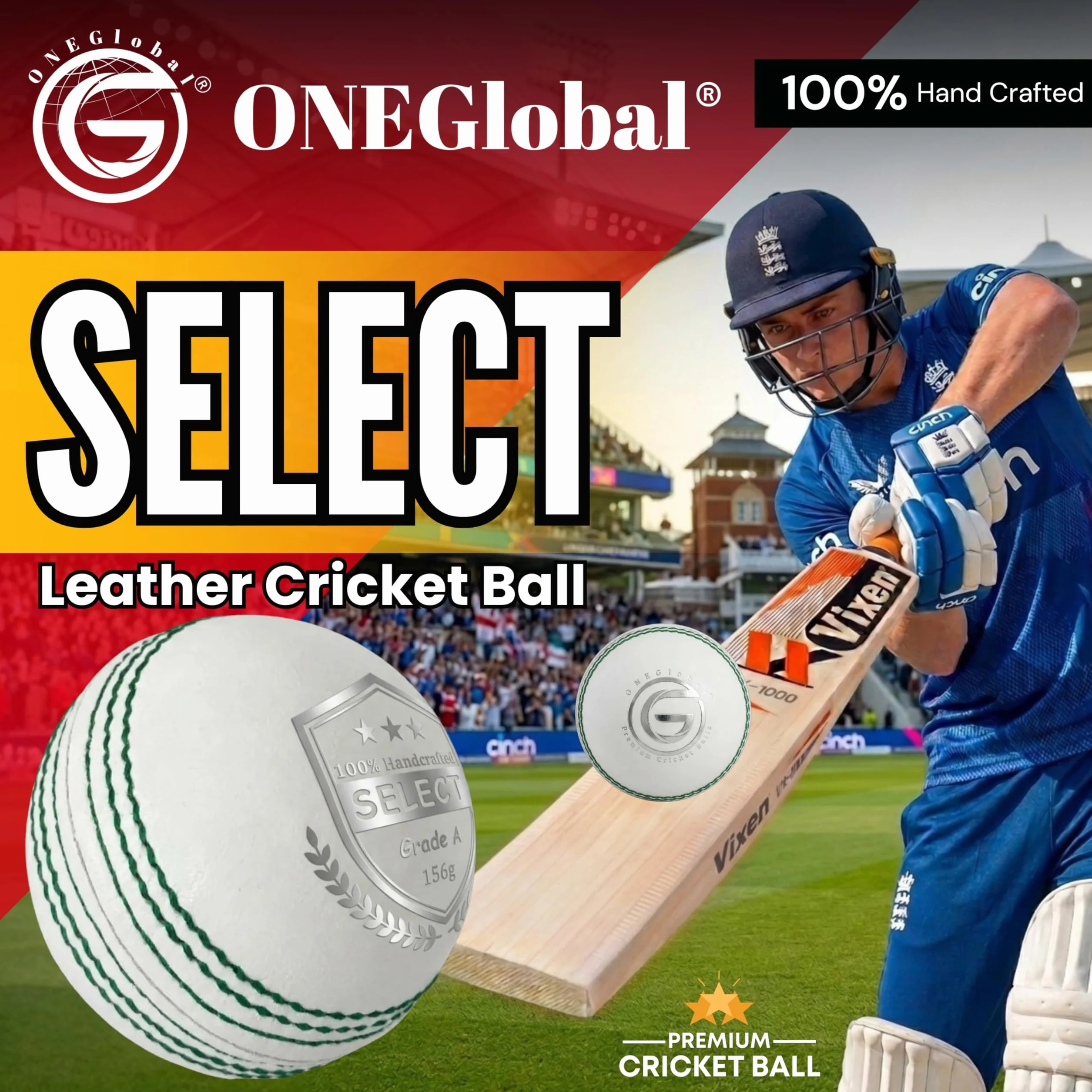Balle de cricket en cuir 156 g 5,5 oz 4 pièces fabriquée à la main T20 entraînement