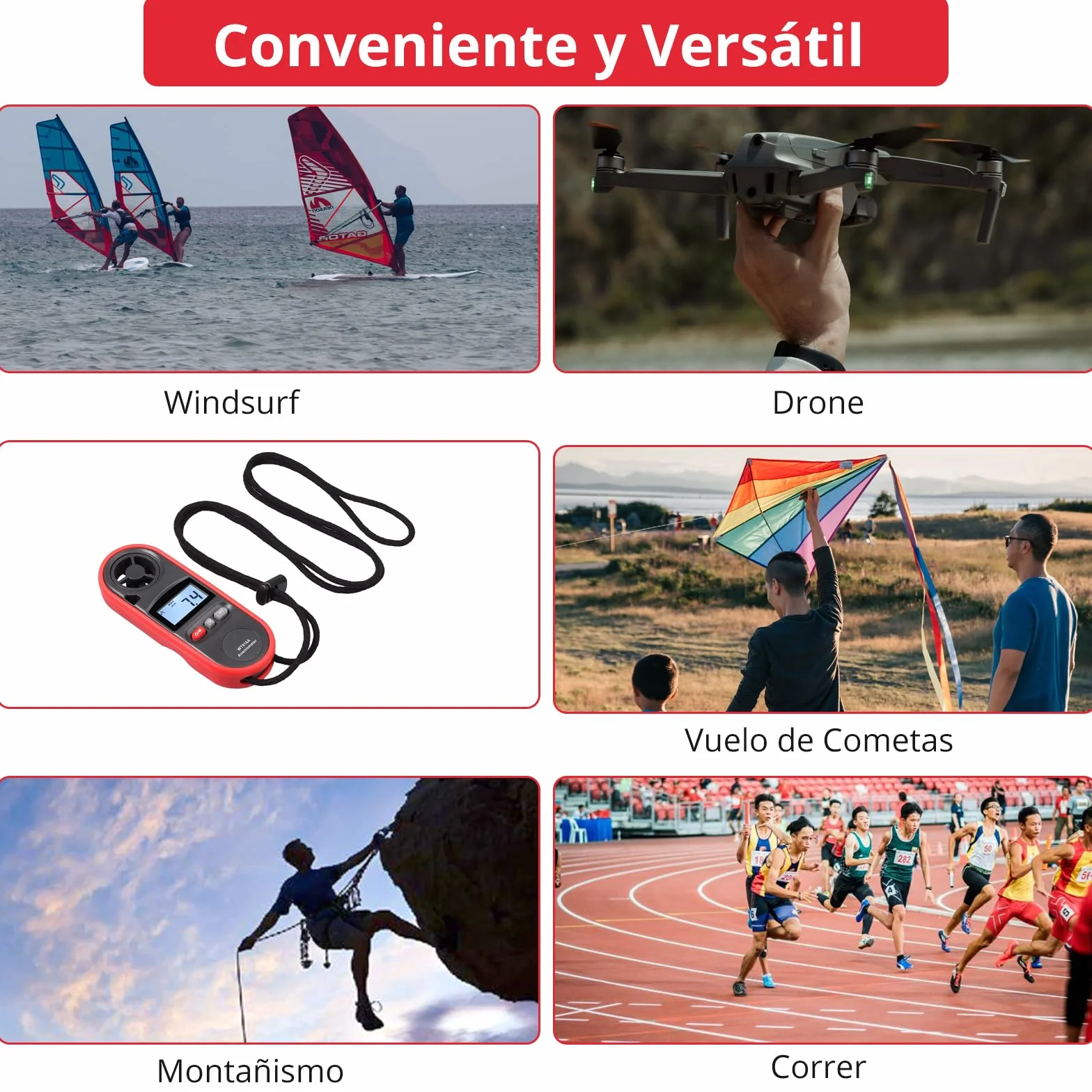 JUSTOOL Anémomètre Numérique Portable 3 Vitesses 6 Unités Écran LCD Étanche pour Sports Plein Air Météo Voile Pêche