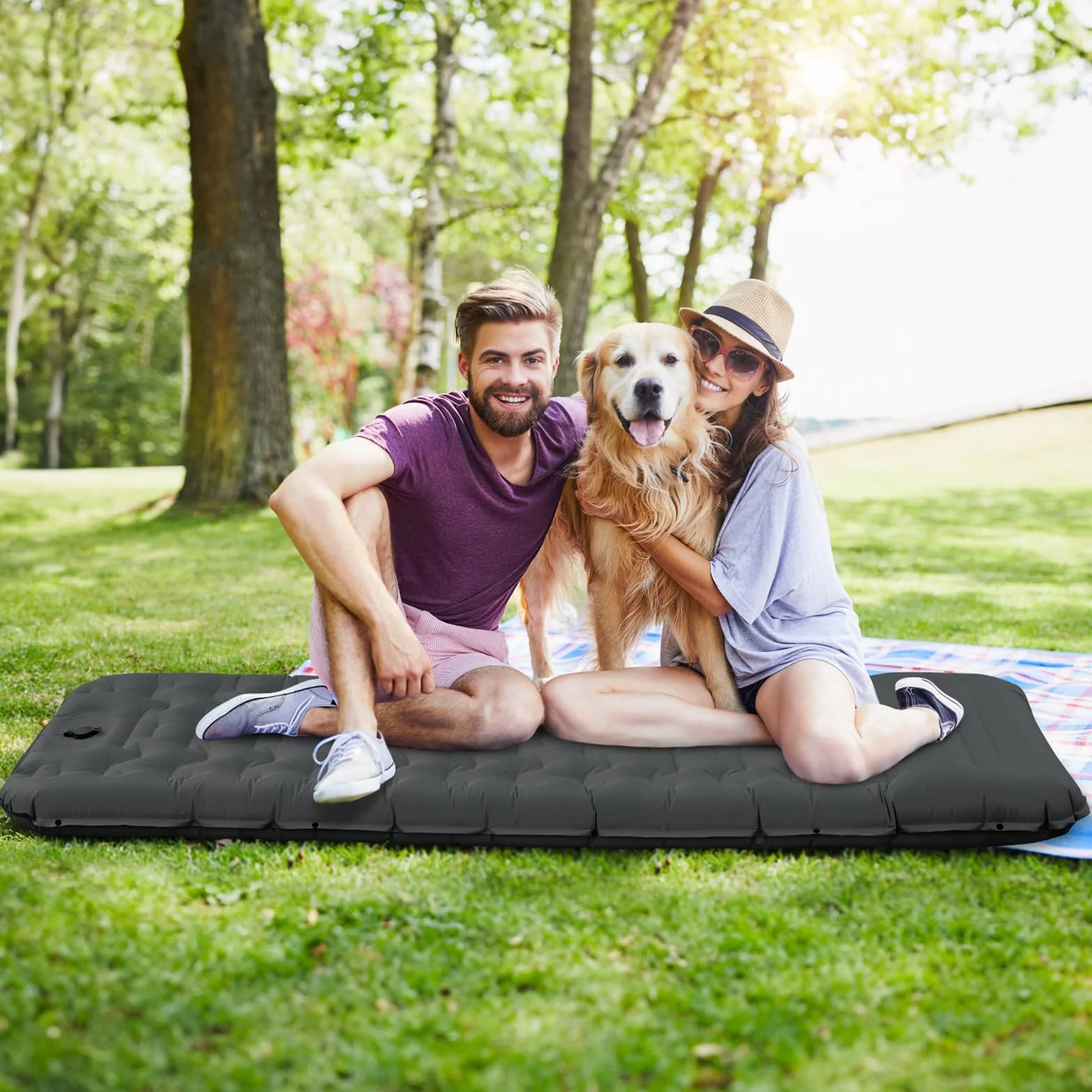 Matelas Camping Autogonflant 12 cm Épaisseur Compact Ultraléger Pompe à Pied Oreiller Imperméable Randonnée Voyage