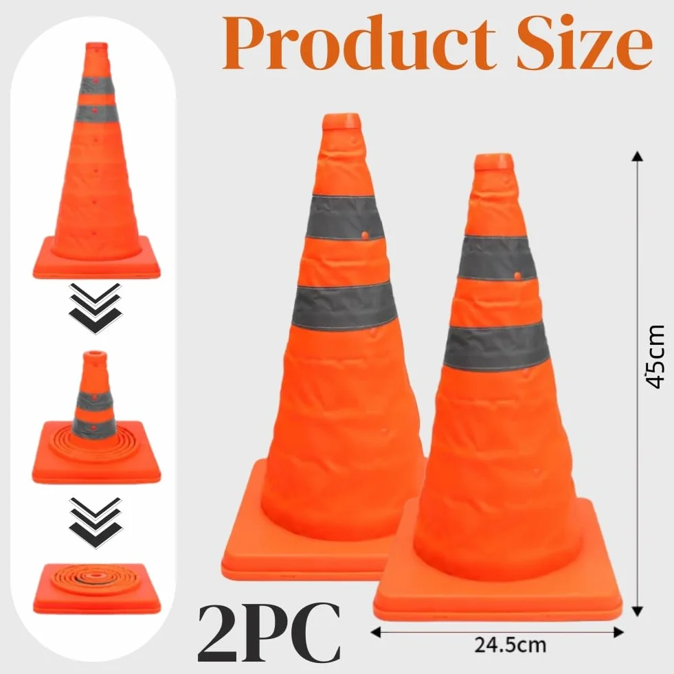 Cônes de Signalisation Pliables 45cm avec Bandes Réfléchissantes 2pcs