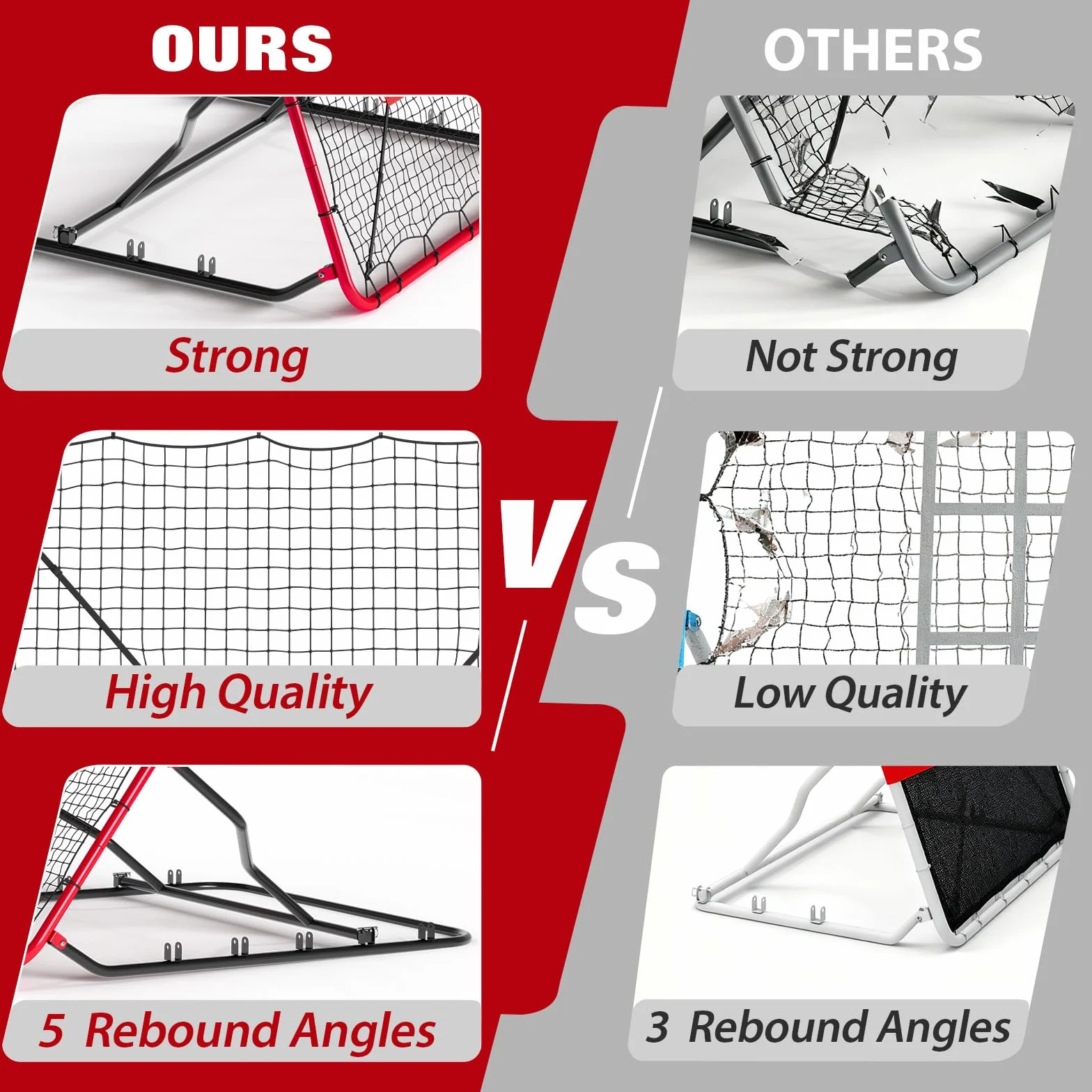 Filet De Rebond De Baseball 2 en 1, 9 Zones, Cadre en Acier Robuste, Angle Réglable