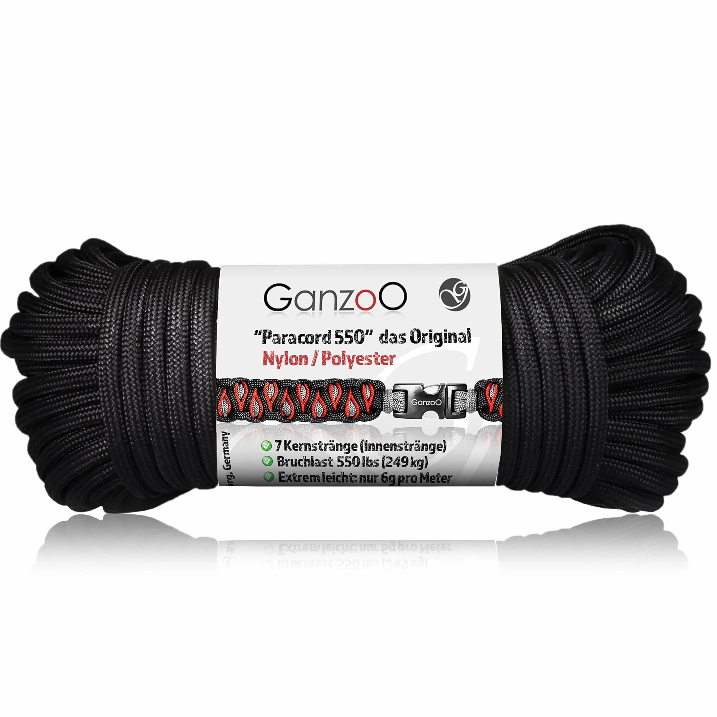 Ganzoo Paracorde 550 Type 3 Noir 4 mm 3 m Polyester Nylon tressage Bricolage DIY