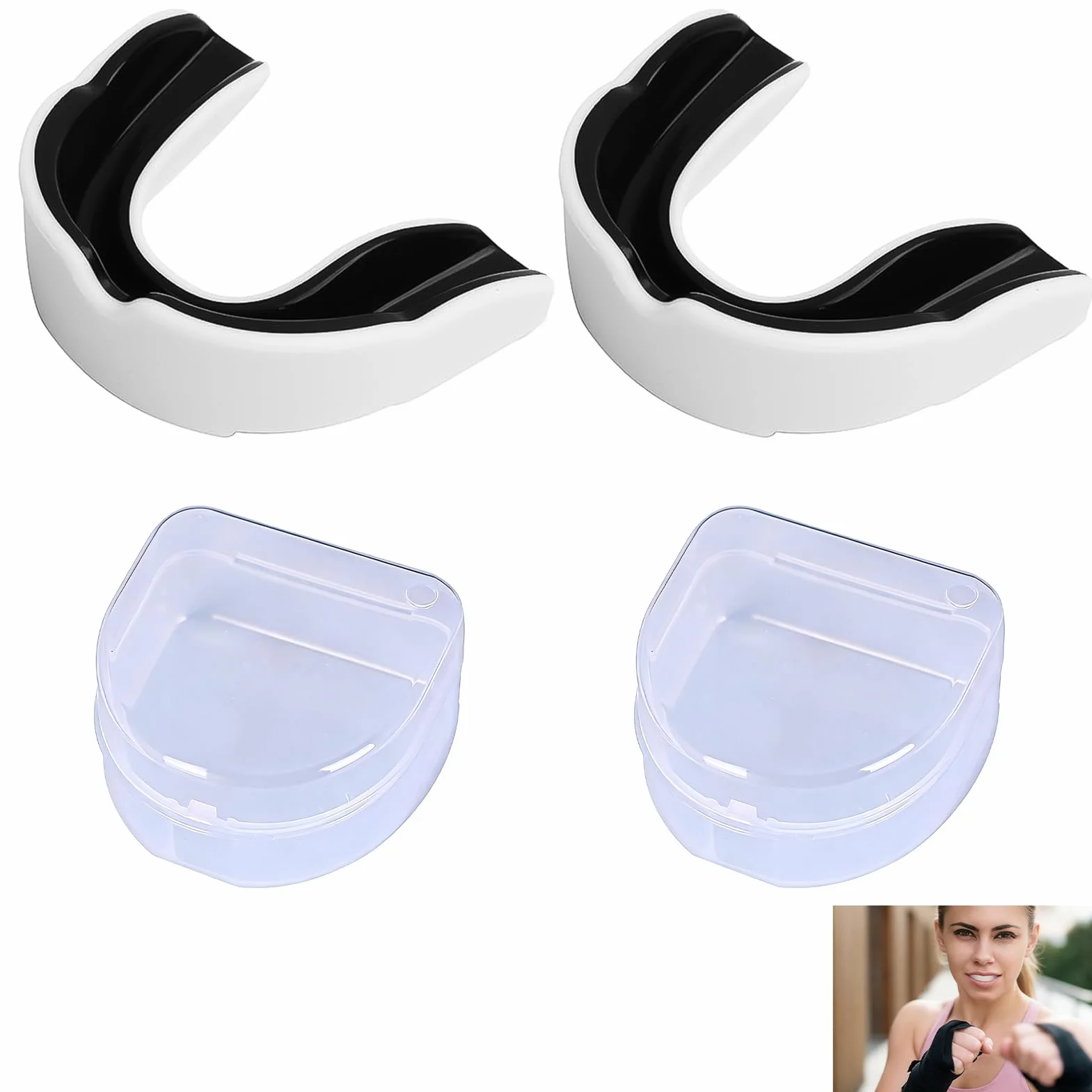 Protège Dents Boxe MMA Silicone Ajustable avec Boîte de Rangement 2 Pièces