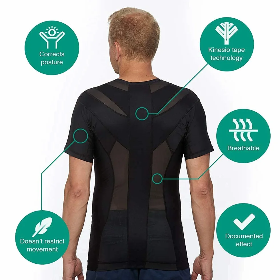 Anodyne Correcteur de Posture du Dos et Épaules Hommes T-Shirt Noir S
