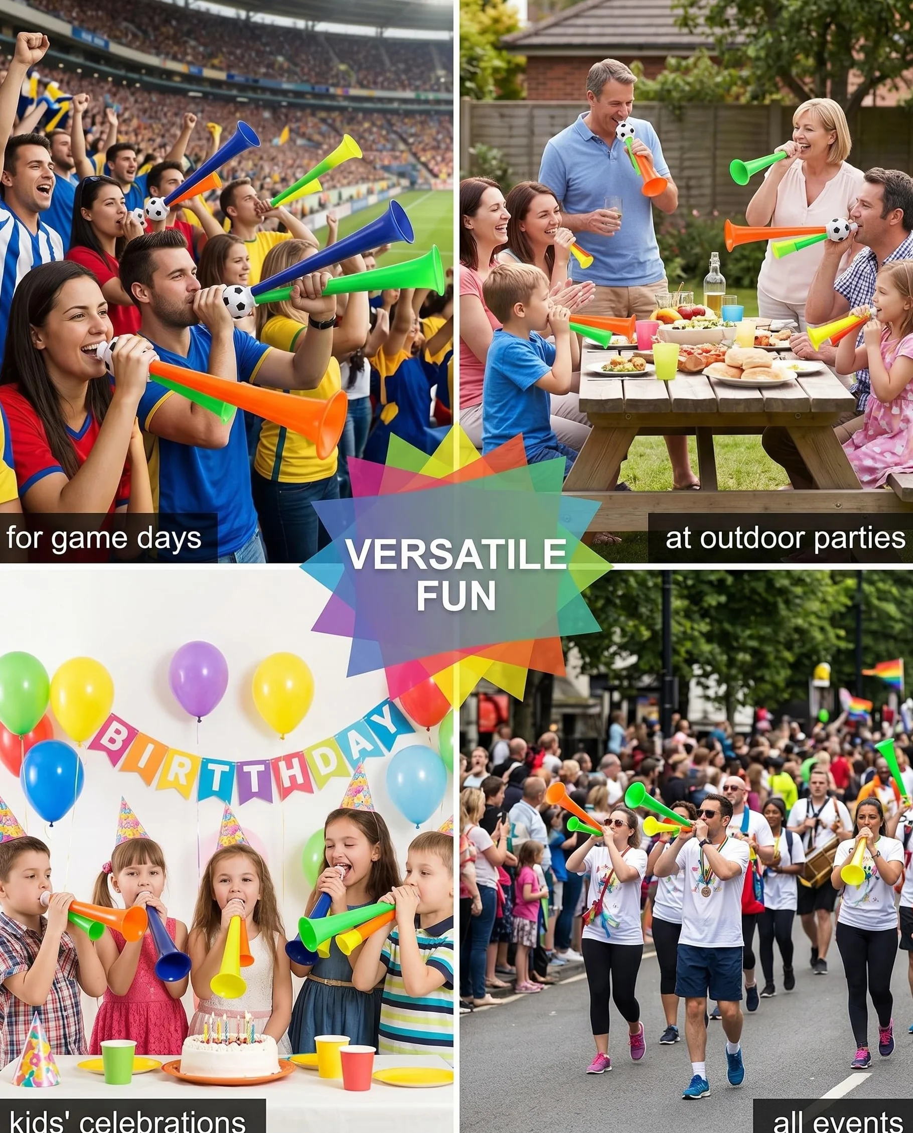 Vuvuzela 4 pièces haut-parleur trépied compact pour football stade fanfare événements sportifs