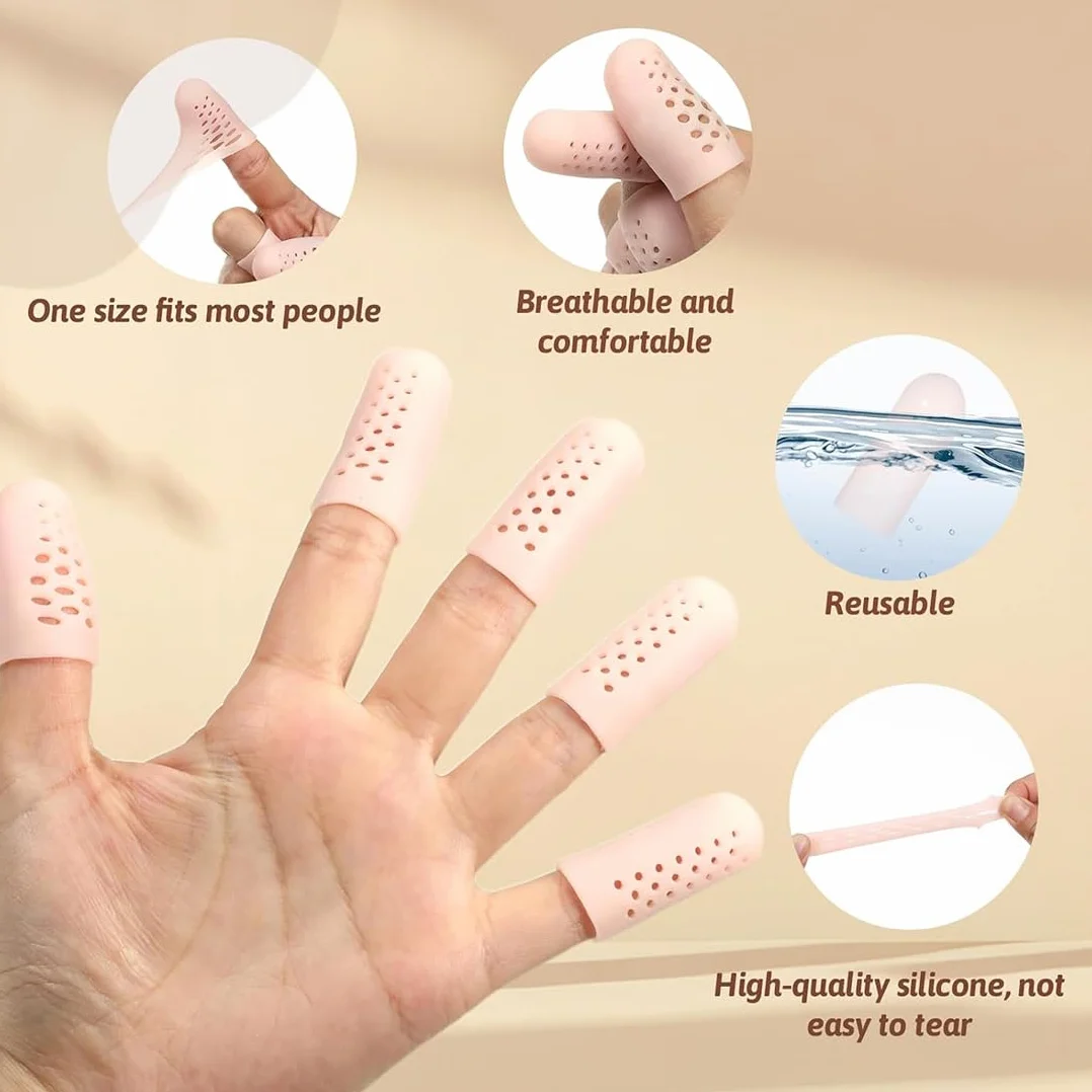 Lot de 12 Protège-Doigts en Gel de Silicone, Protection du Pouce et du Bout des Doigts Après Blessure, Couleur de Peau