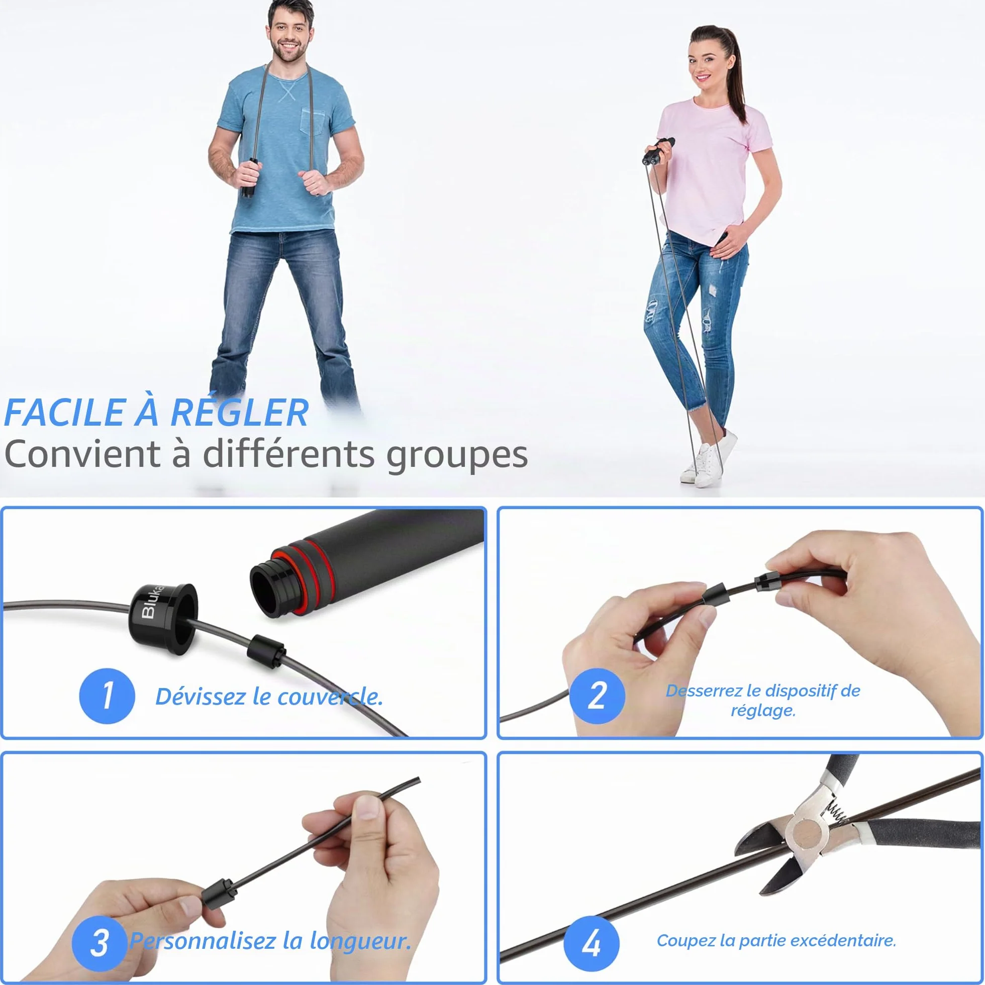 Blukar Corde à Sauter Speed Jump Rope Réglable Roulements à Billes en Acier Poignées Antidérapantes en Mousse Câble en Acier Fitness Crossfit Boxe GYM 3M