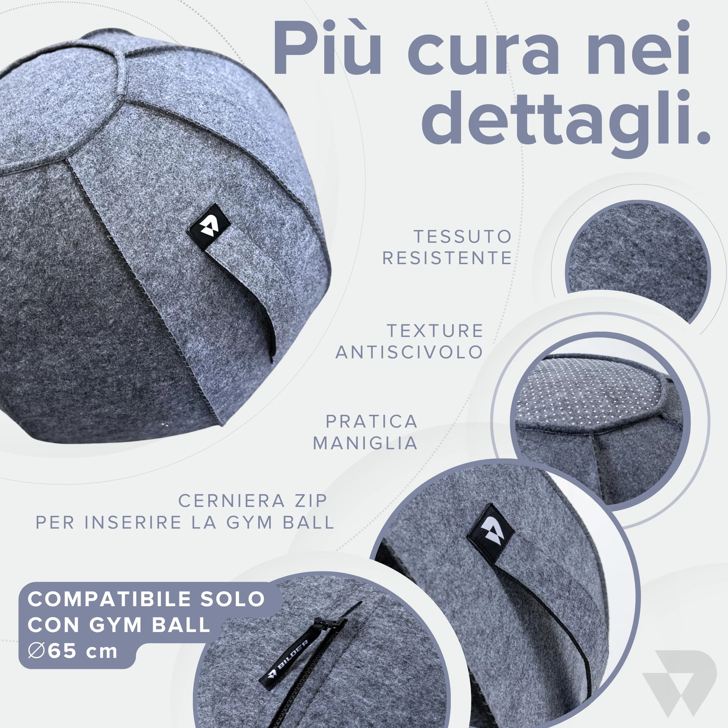 Coque pour Balle Pilates en Feutre de Laine avec Fermeture éclair, étui Fitball, Accessoires Gymnastique Maison
