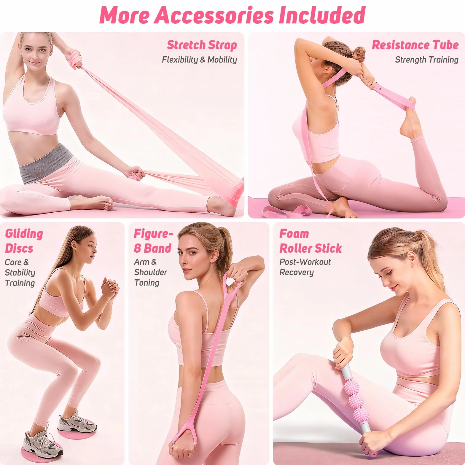 Asten Kit de Pilates à Domicile : Équipement avec Anneau, Balle, Bandes de Résistance, Curseur et Rouleau en Mousse