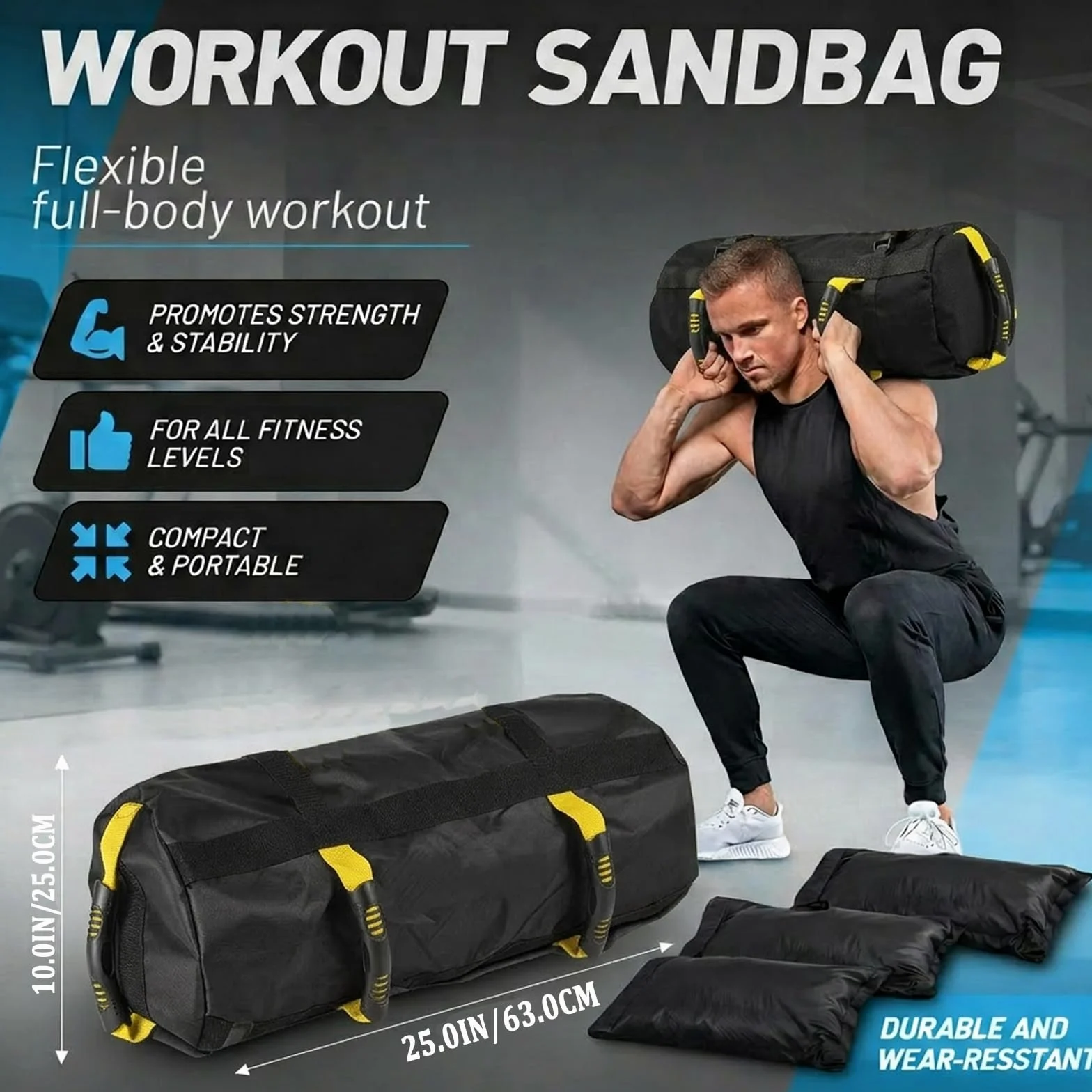 Sac de Sable Fitness Réglable Lesté avec Poignées pour Entraînement de Puissance