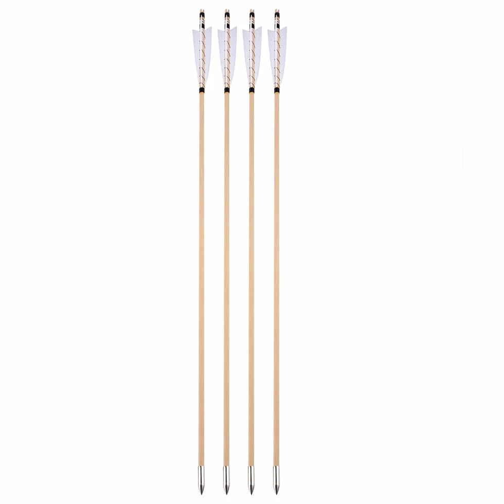 Flèches en Bois 32" pour Tir à l'Arc Artisanales 5" Plume de Dinde OD 8mm Chasse