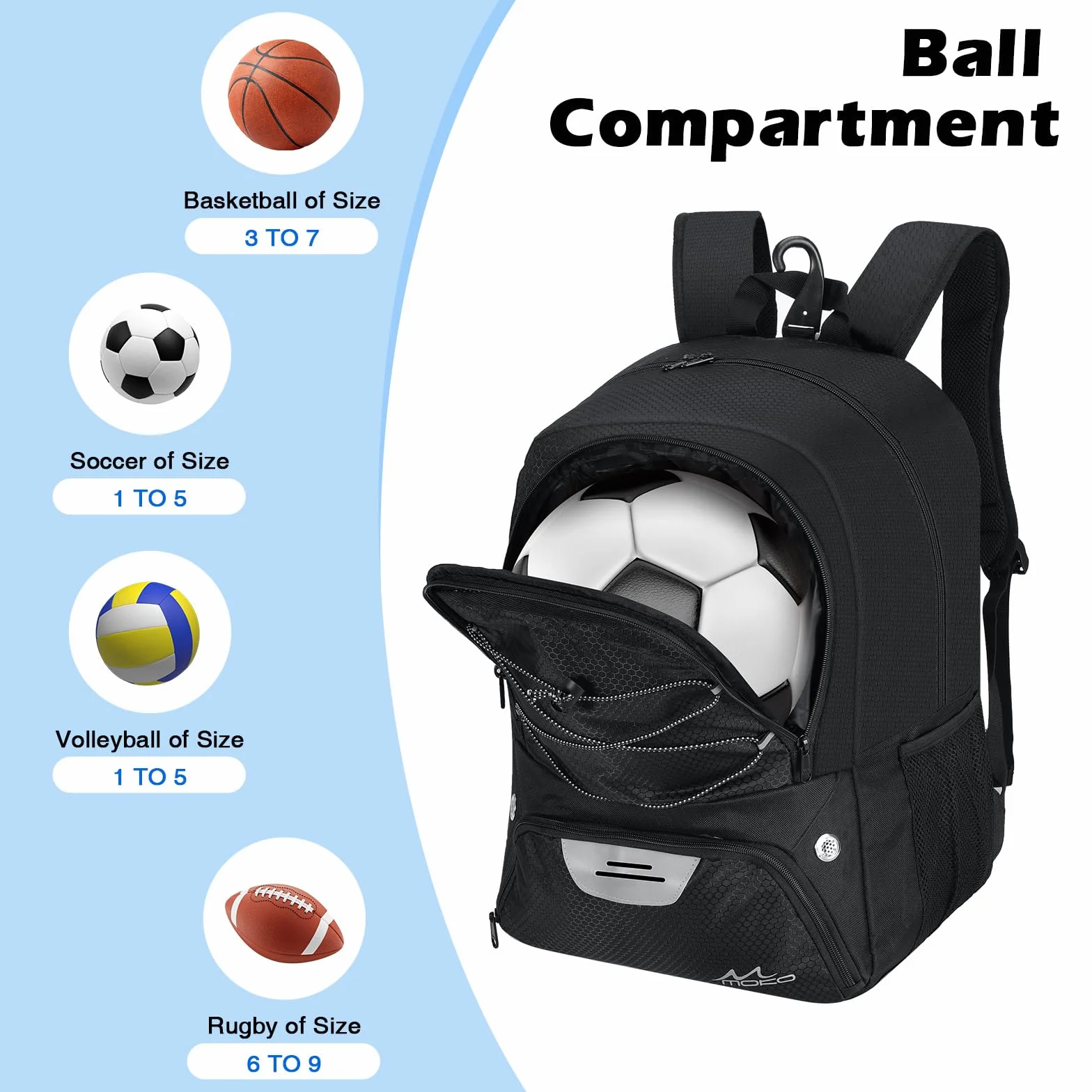 MoKo Sac à dos de football avec compartiments séparés pour hommes et femmes