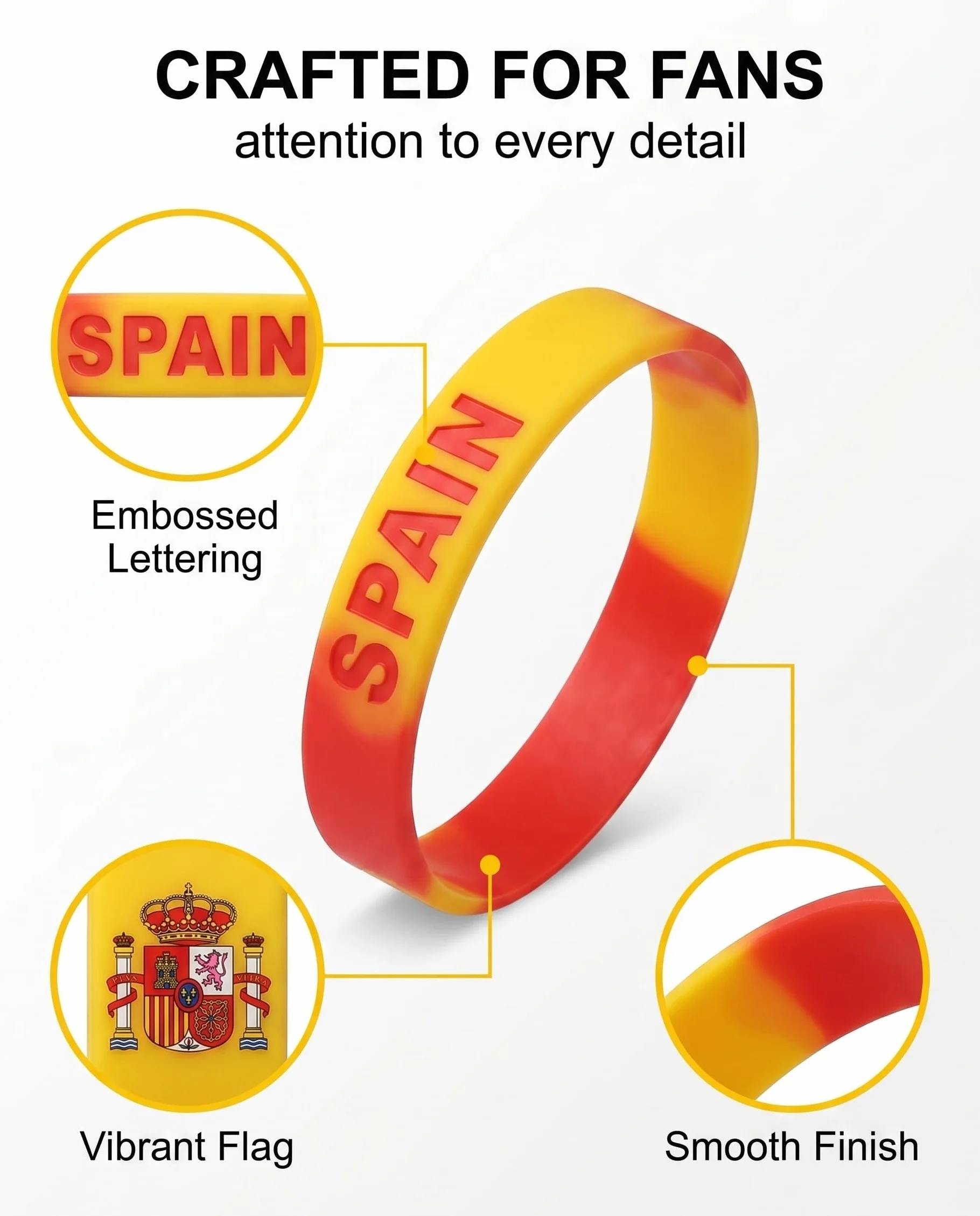 Bracelets Coupe du Monde 2026 Espagne Lot de 10 Silicone Drapeau Espagne
