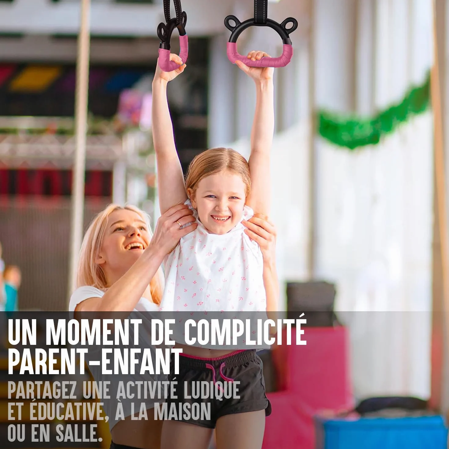 Barre Gymnastique Enfant Violette Gym Bar® 90-150 cm Acier Bois Hêtre Antidérapante Fitness Intérieur Extérieur