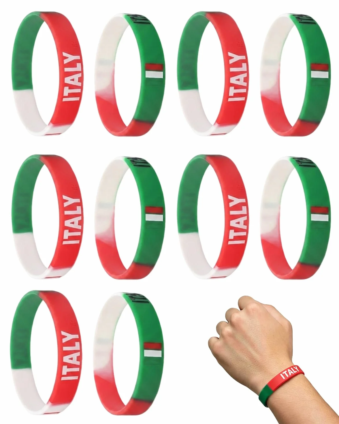 Bracelets Silicone Italie Lot de 10 Drapeau Italien Mondial 2026 Fans Cadeau Ultime Supporters Football